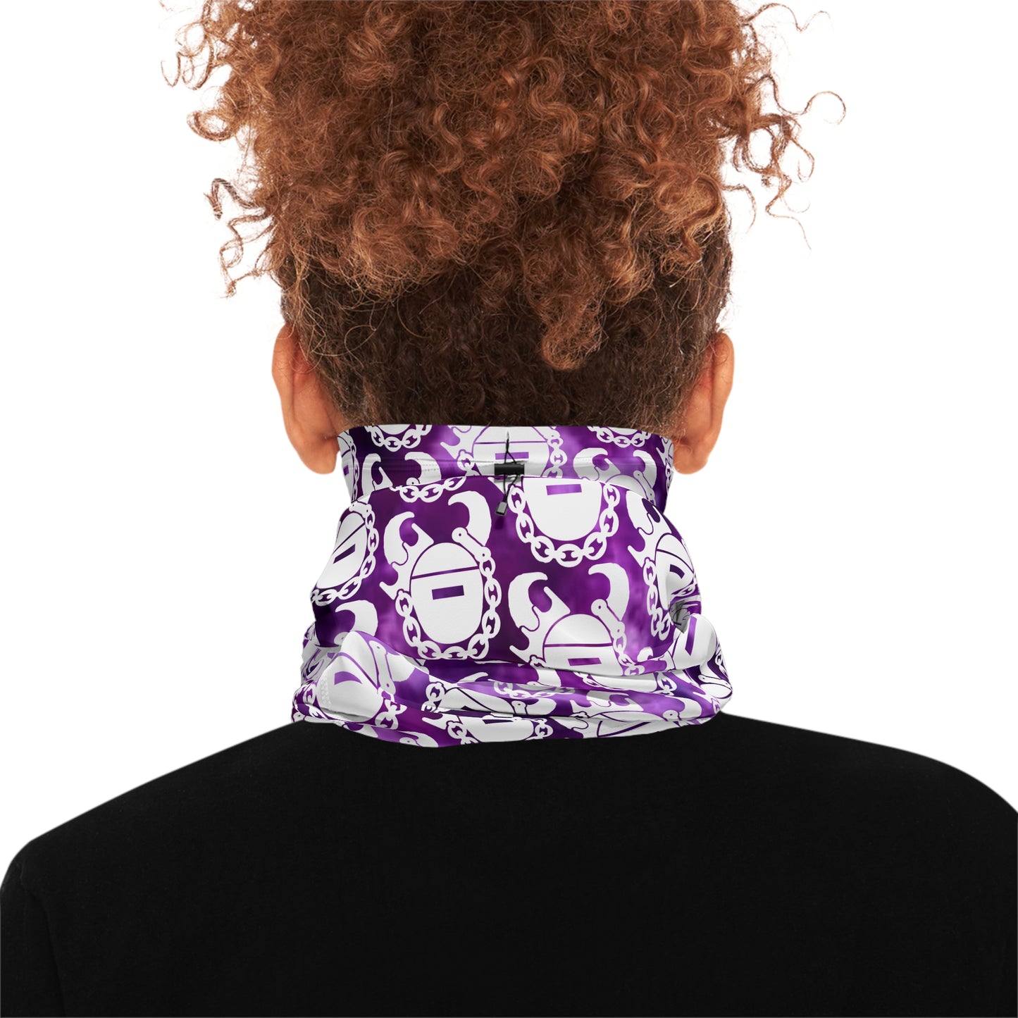 Winter Neck Gaiter With Drawstring - Purple Tie-Dye/Helmets