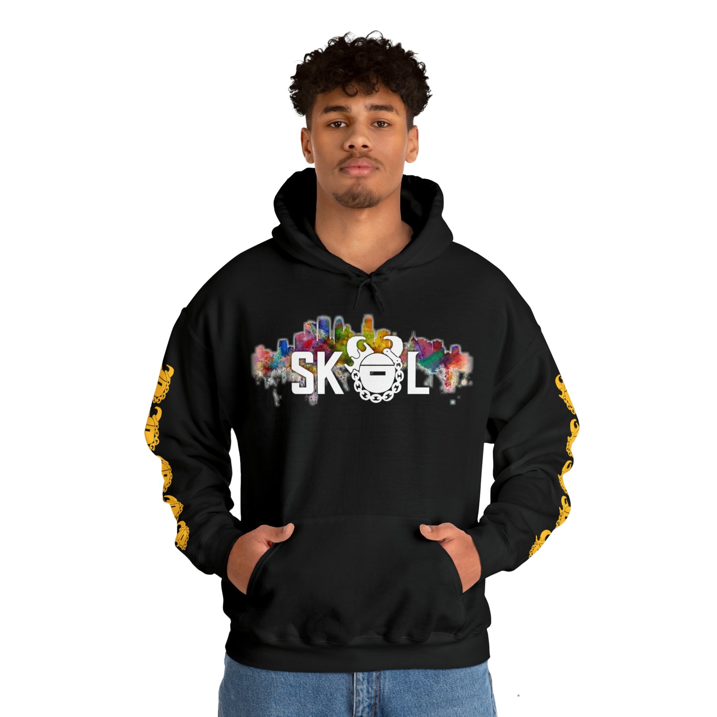 Unisex Heavy Blend™ Hooded Sweatshirt - Skyline + Game Day Helmet (Sleeves)