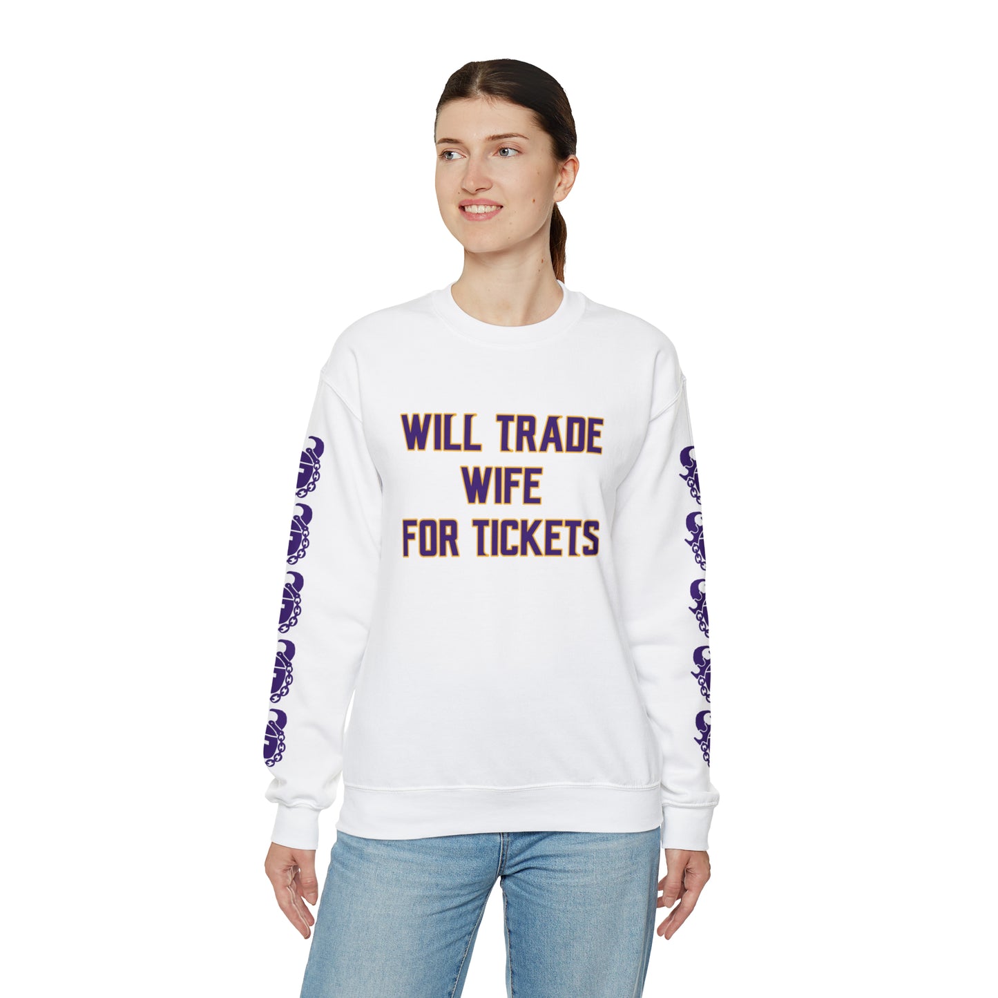 Unisex Heavy Blend™ Crewneck - Wife for Tickets + Game Day Helmet (Sleeves)