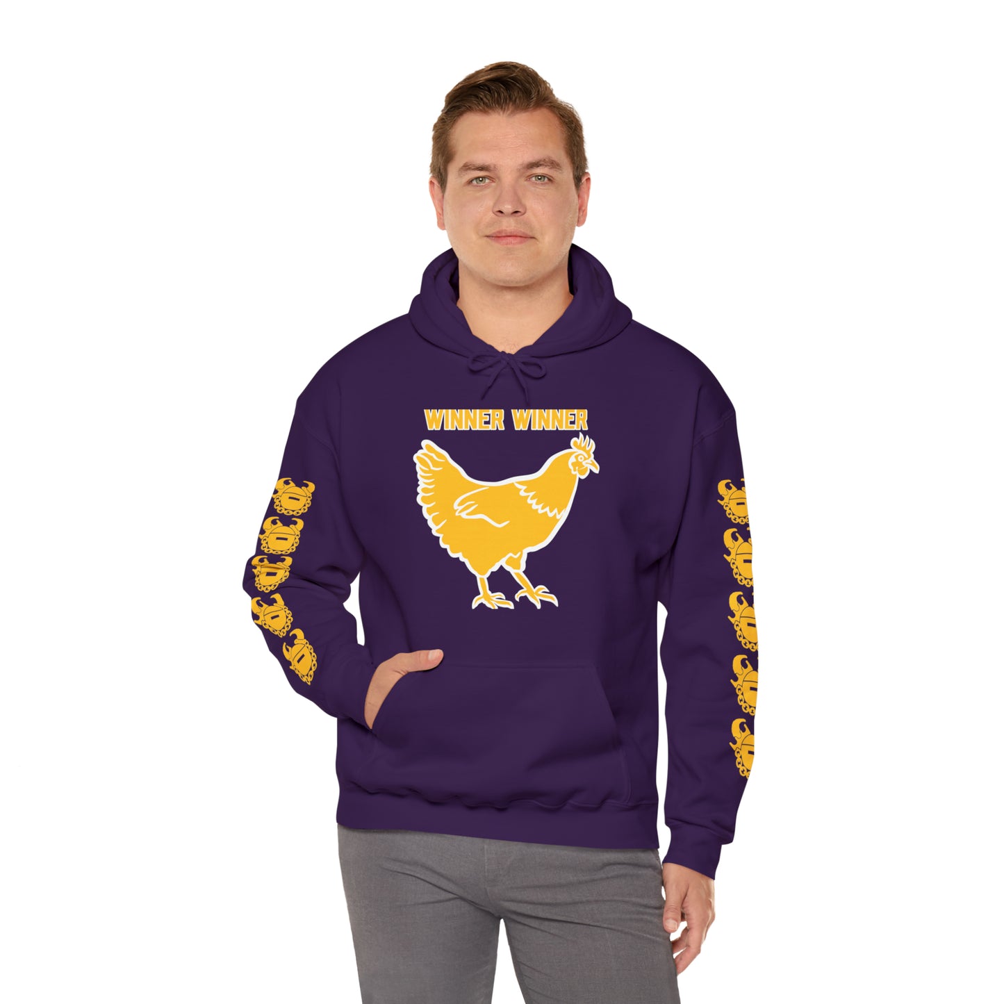 Unisex Heavy Blend™ Hooded Sweatshirt - Winner Winner Chicken Dinner + Game Day Helmet (Sleeves)