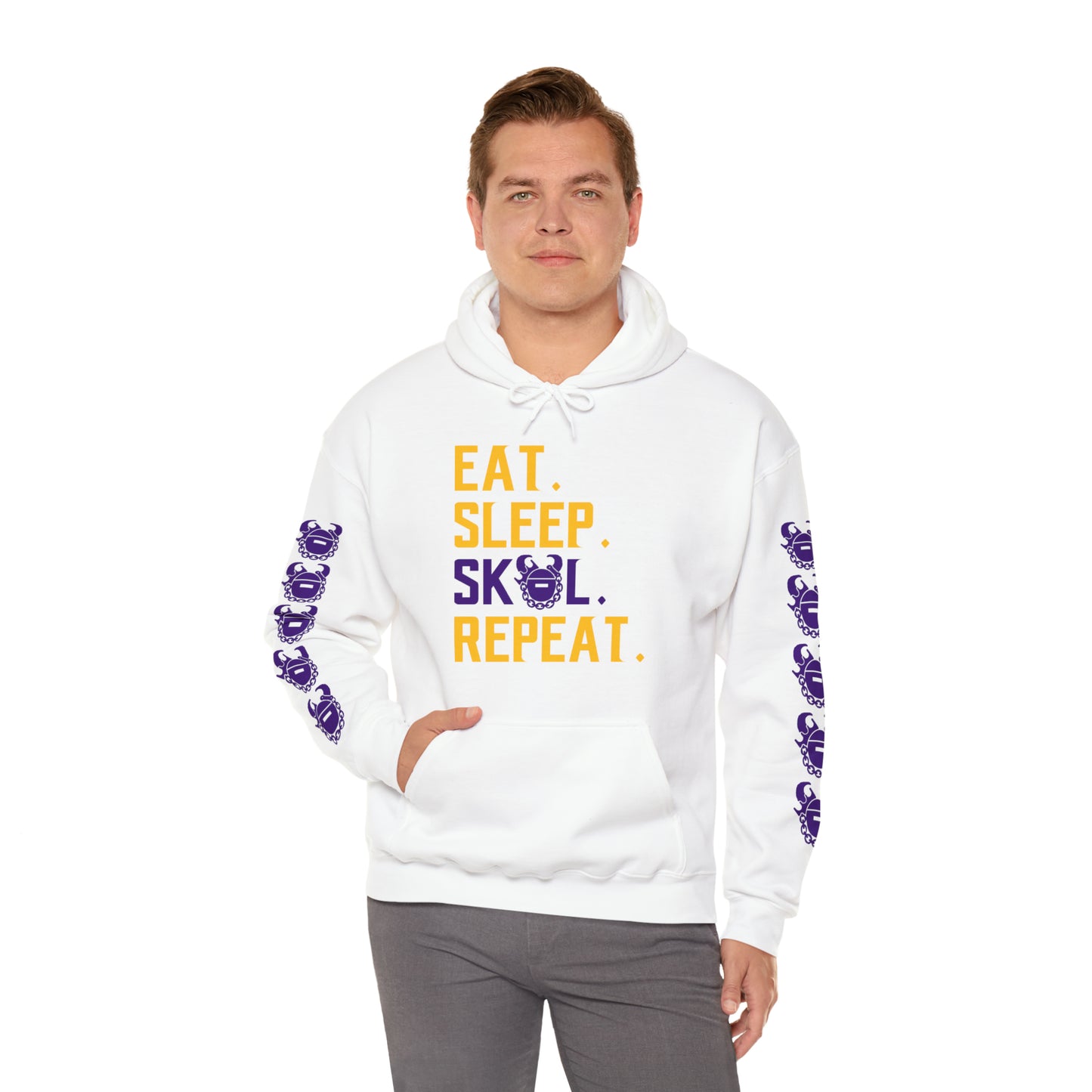 Unisex Heavy Blend™ Hooded Sweatshirt - Eat. Sleep. Repeat. + Game Day Helmet (Sleeves)
