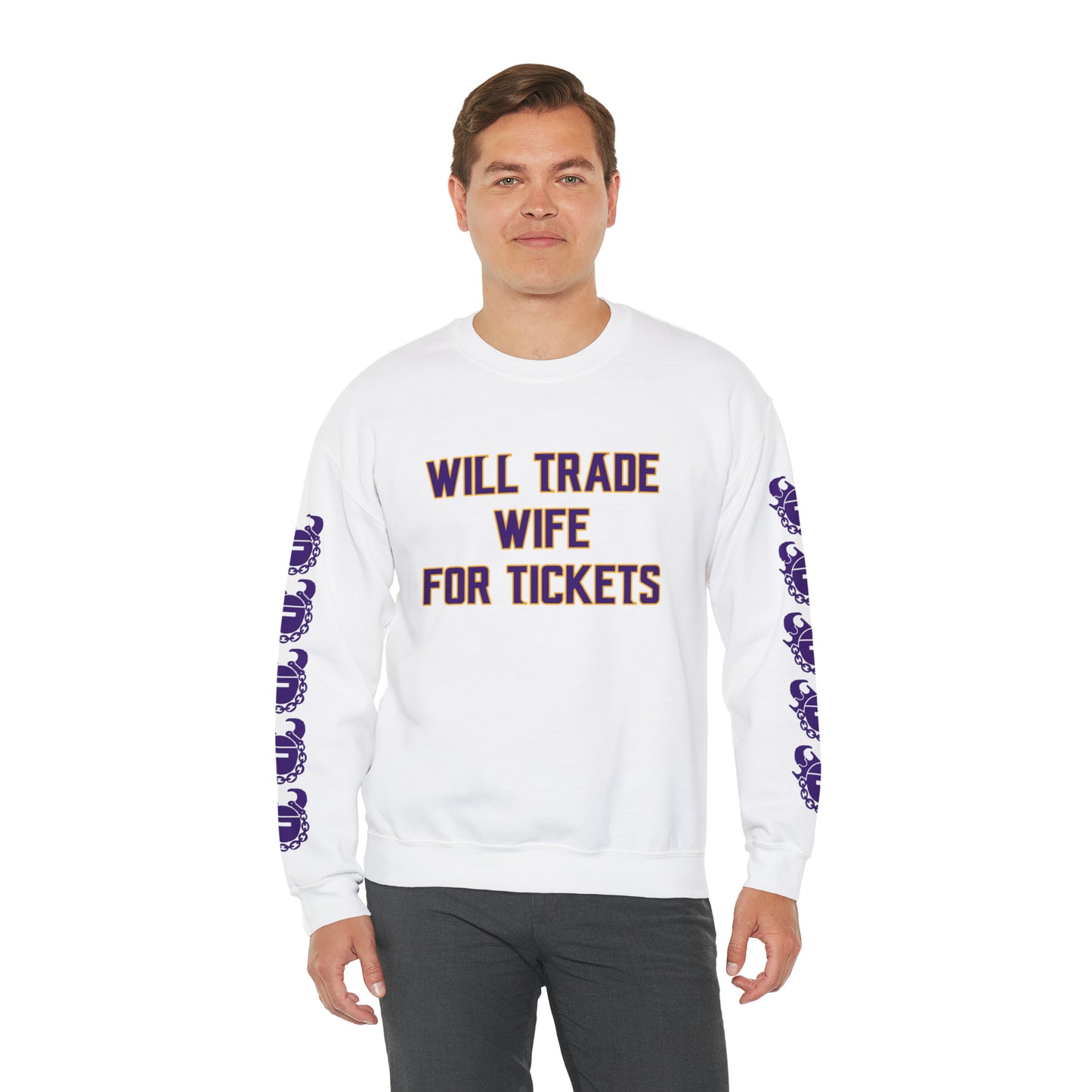 Unisex Heavy Blend™ Crewneck - Wife for Tickets + Game Day Helmet (Sleeves)