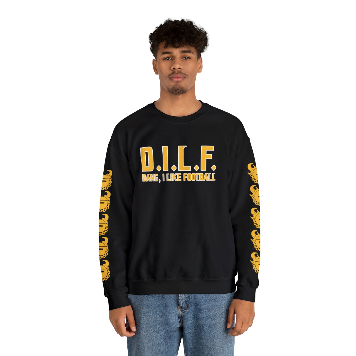 Unisex Heavy Blend™ Crewneck - D.I.L.F. + Game Day Helmet (Sleeves)