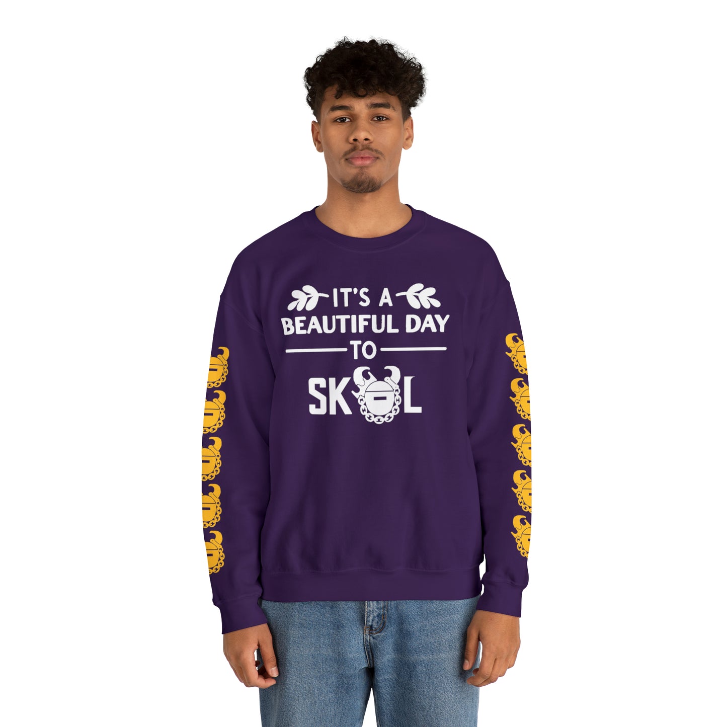 Unisex Heavy Blend™ Crewneck - It's a Beautiful Day! + Game Day Helmet (Sleeves)