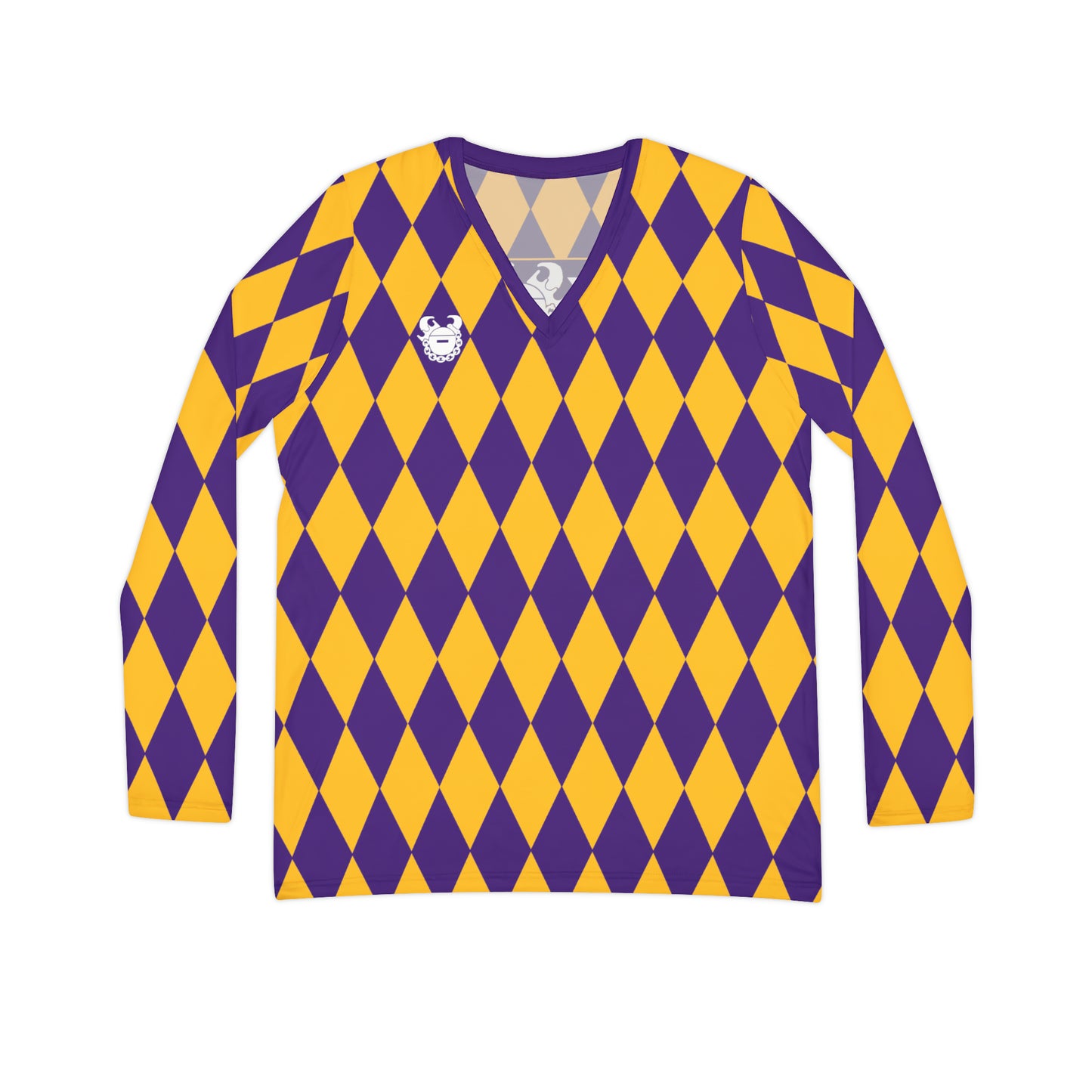 Women's Long Sleeve V-neck Shirt - Purple/Gold Diamonds - The Original
