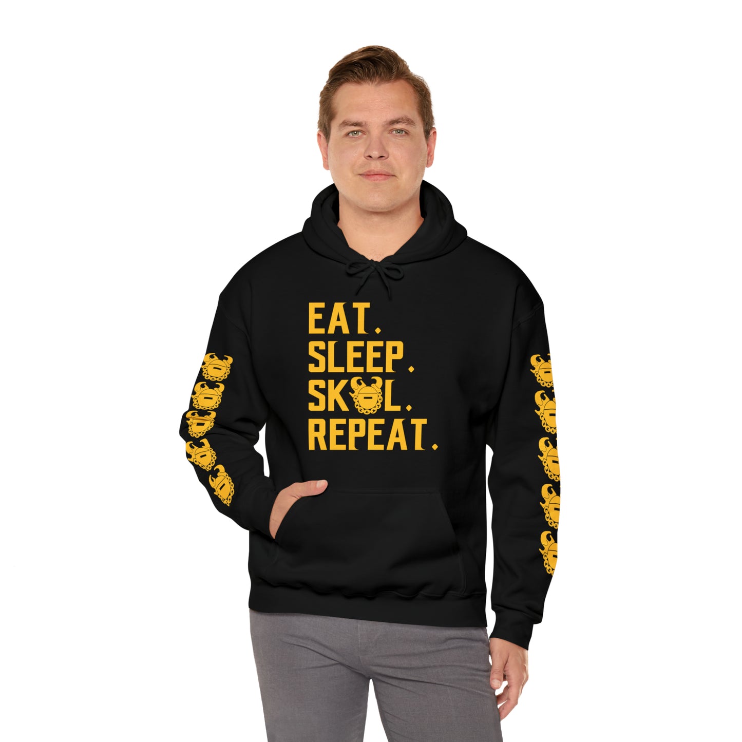 Unisex Heavy Blend™ Hooded Sweatshirt - Eat. Sleep. Repeat. + Game Day Helmet (Sleeves)