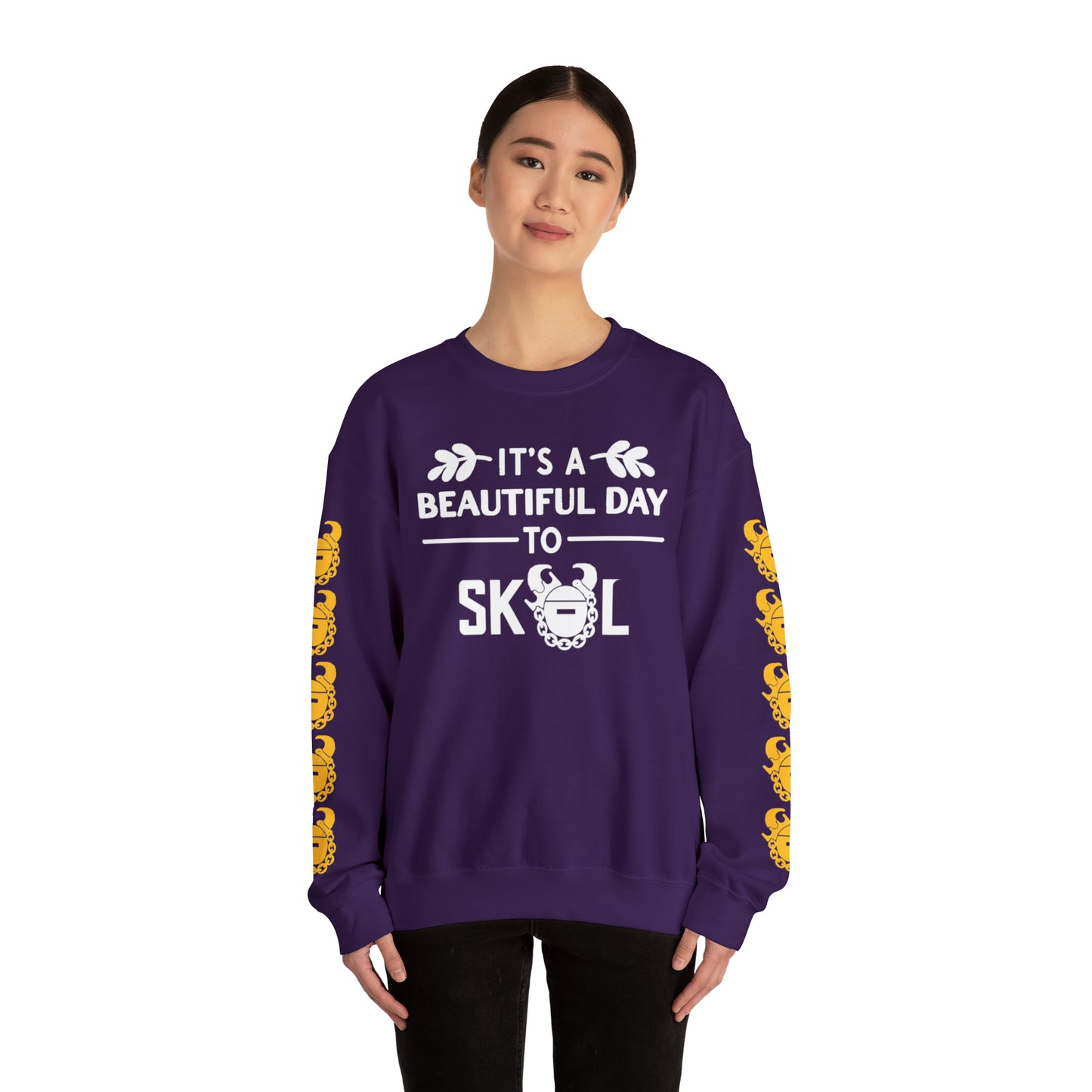 Unisex Heavy Blend™ Crewneck - It's a Beautiful Day! + Game Day Helmet (Sleeves)
