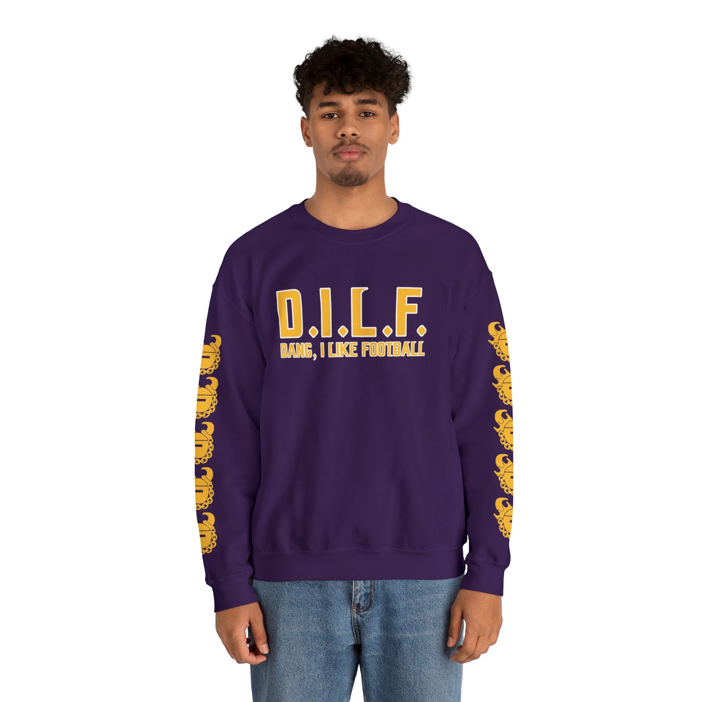 Unisex Heavy Blend™ Crewneck - D.I.L.F. + Game Day Helmet (Sleeves)