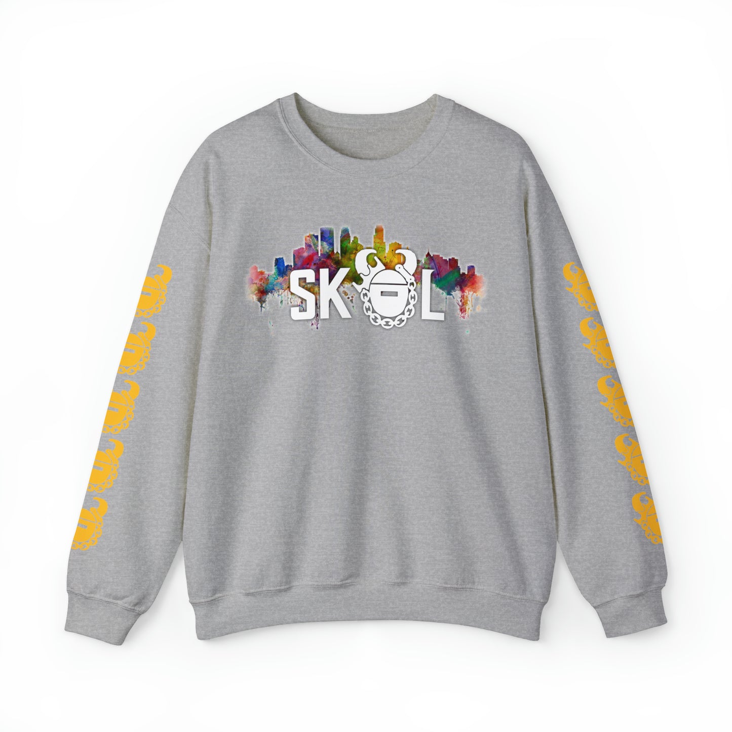 Unisex Heavy Blend™ Crewneck - Skyline + Game Day Helmet (Sleeves)
