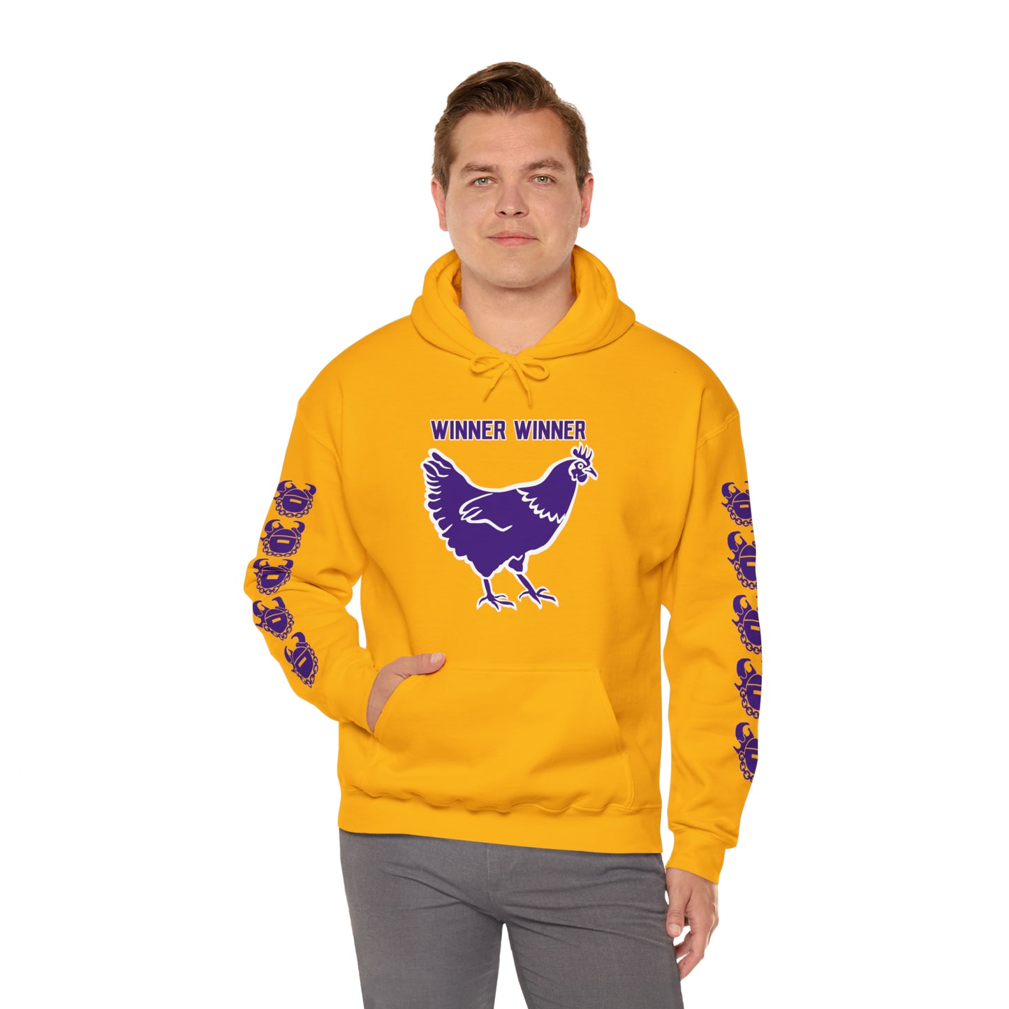 Unisex Heavy Blend™ Hooded Sweatshirt - Winner Winner Chicken Dinner + Game Day Helmet (Sleeves)
