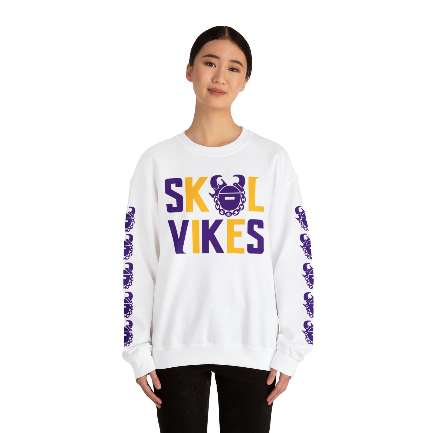 Unisex Heavy Blend™ Crewneck - Vikes + Game Day Helmet (Sleeves)