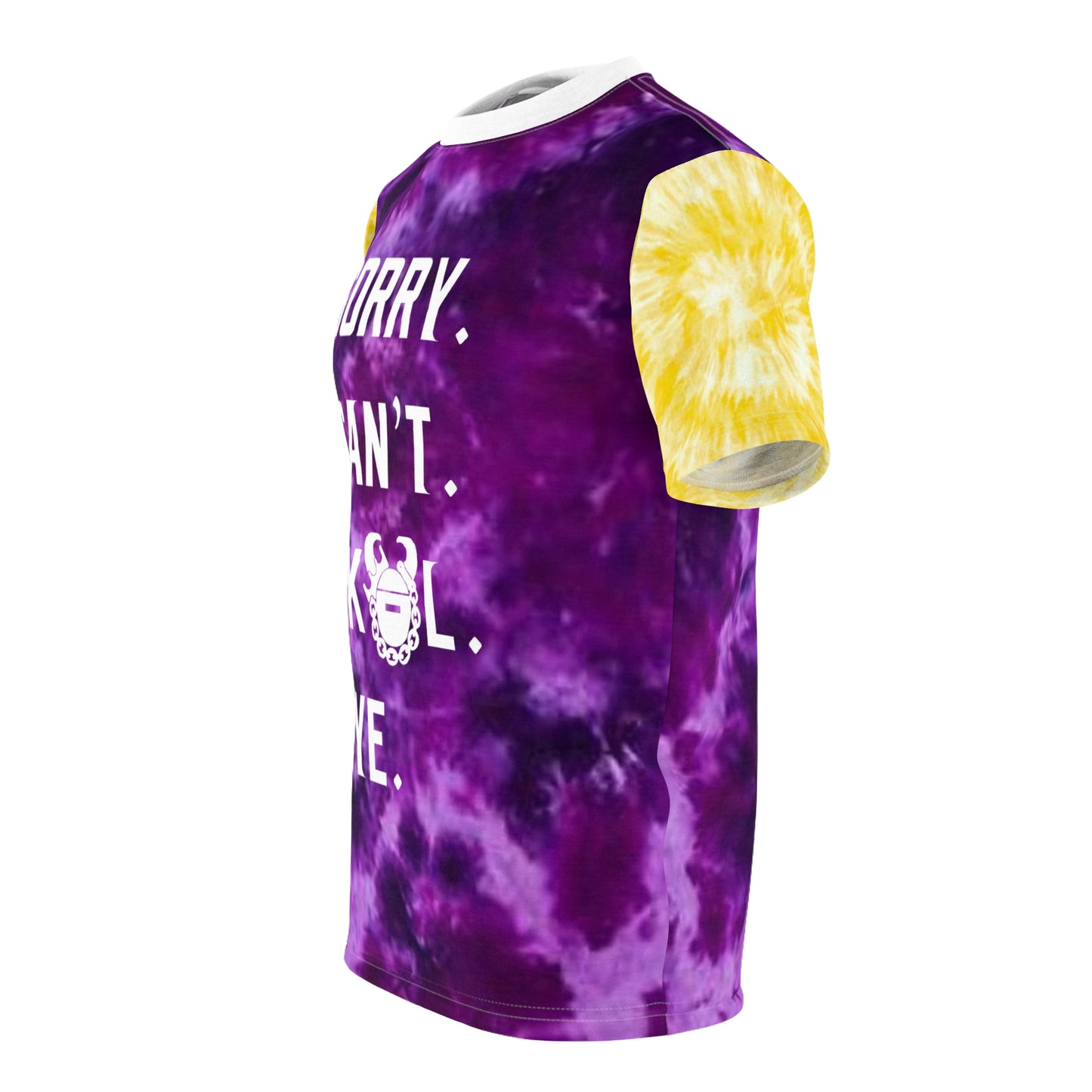 Unisex Cut & Sew Tee - Purple/Gold Tie-Dye - Sorry. Can't. Bye.