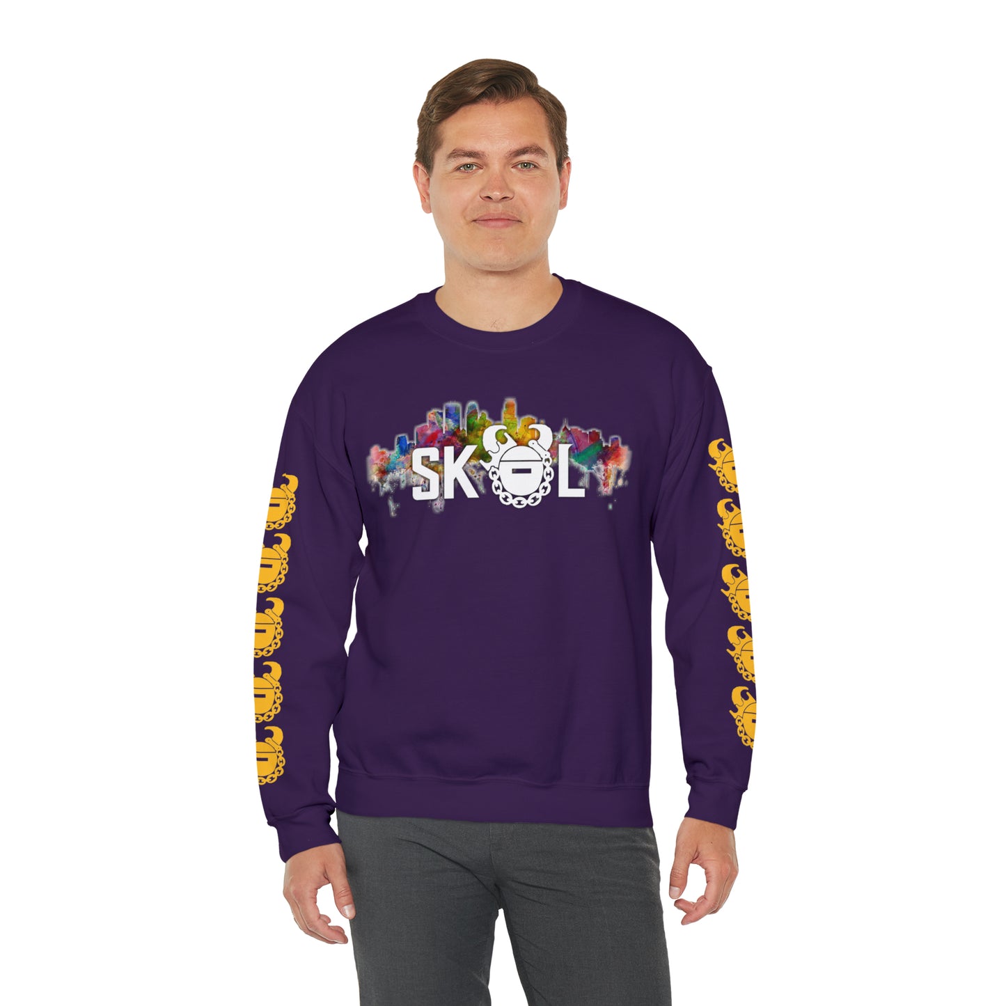 Unisex Heavy Blend™ Crewneck - Skyline + Game Day Helmet (Sleeves)