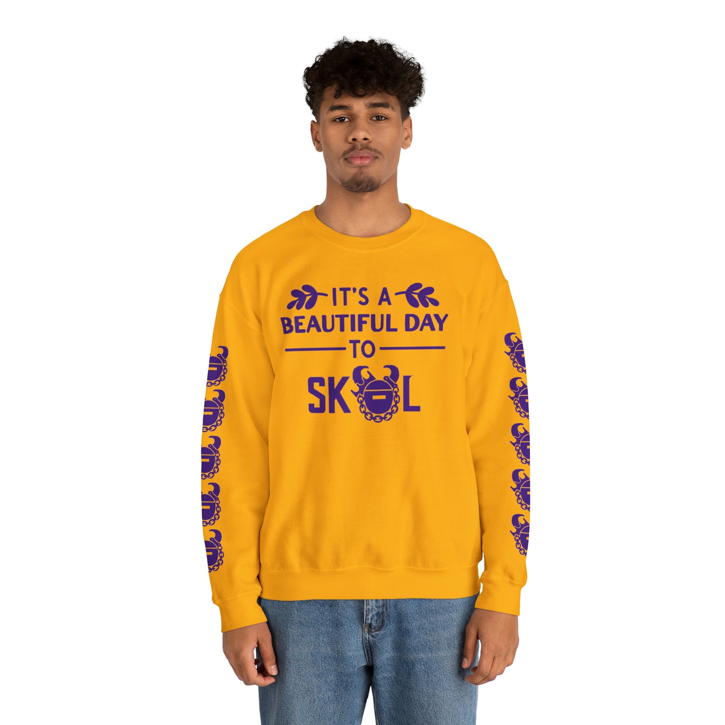 Unisex Heavy Blend™ Crewneck - It's a Beautiful Day! + Game Day Helmet (Sleeves)