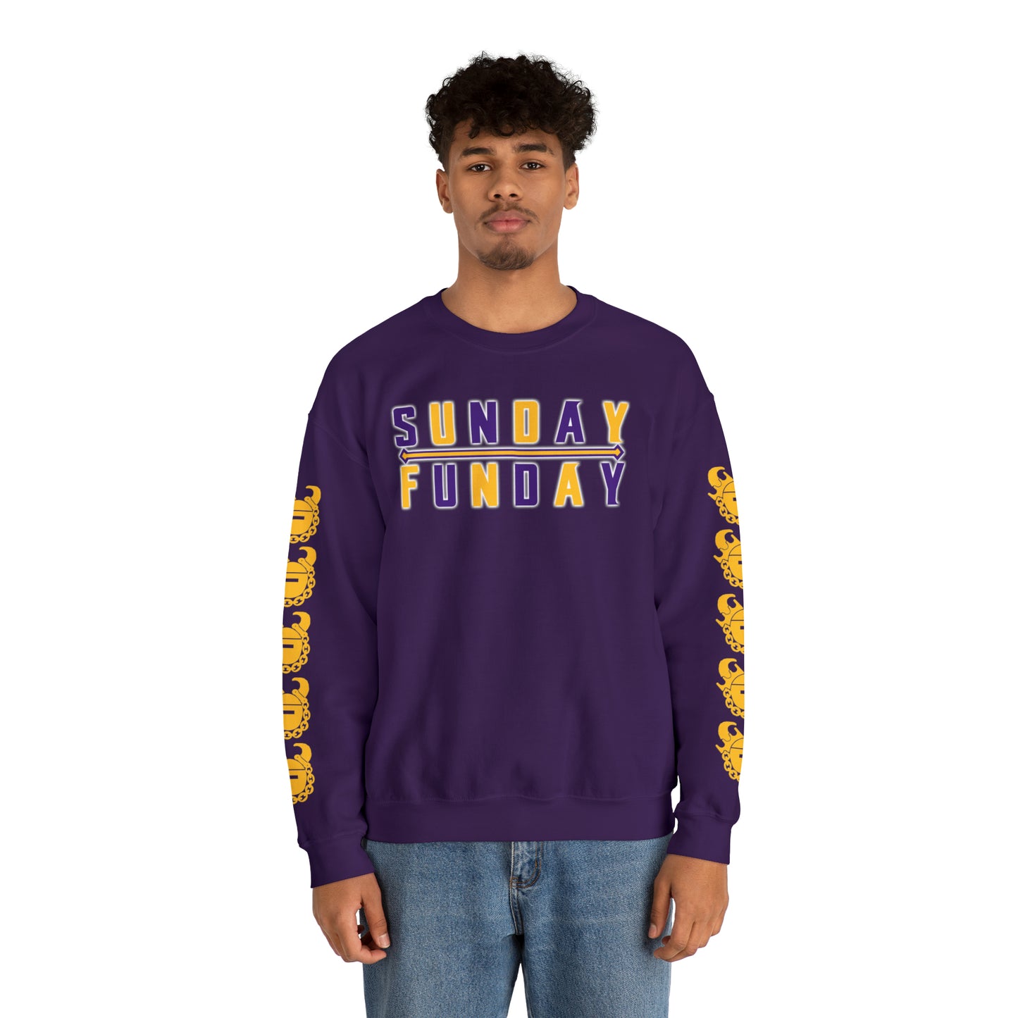 Unisex Heavy Blend™ Crewneck - Sunday FUNday + Game Day Helmet (Sleeves)