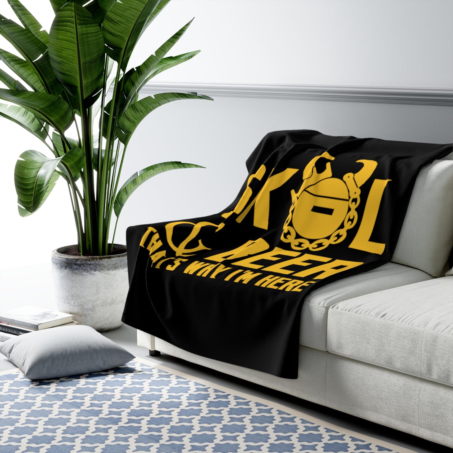 Sherpa Fleece Blanket - Black/Gold - Football & BEER