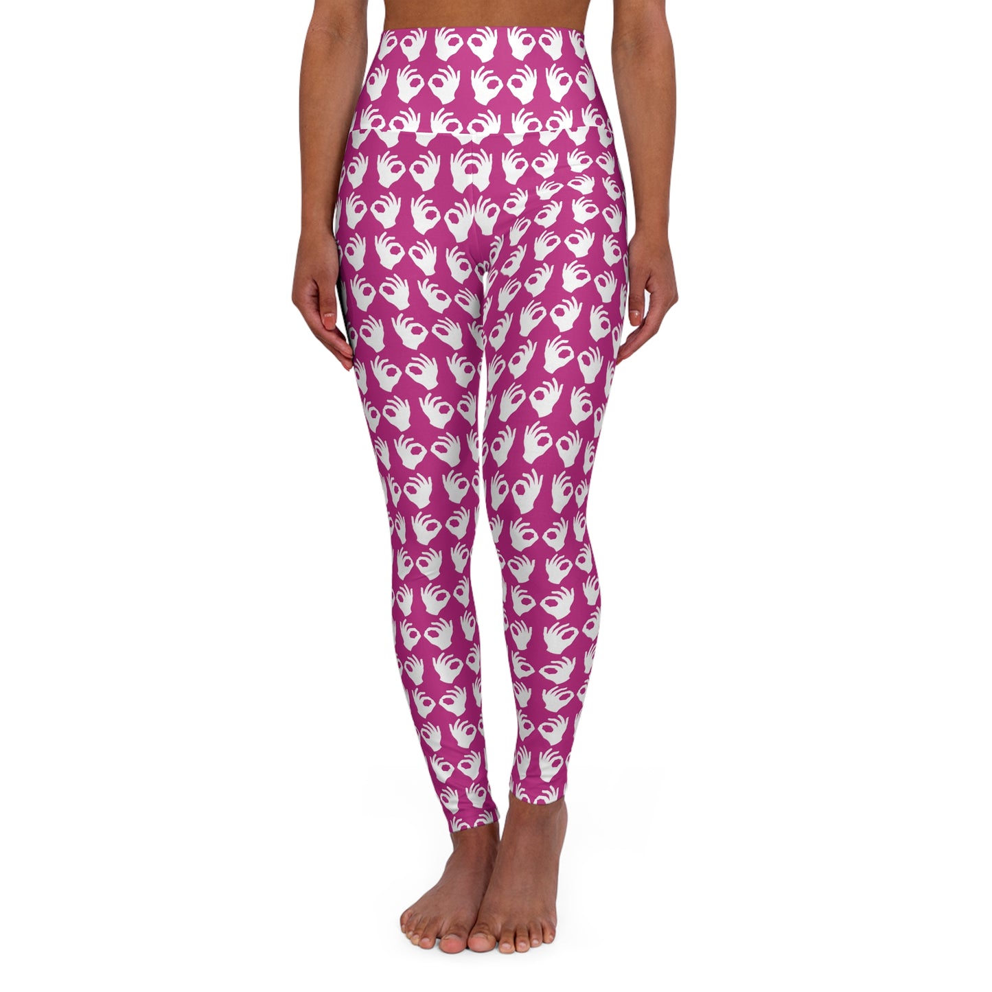 High Waisted Yoga Leggings - Pink/White Griddy