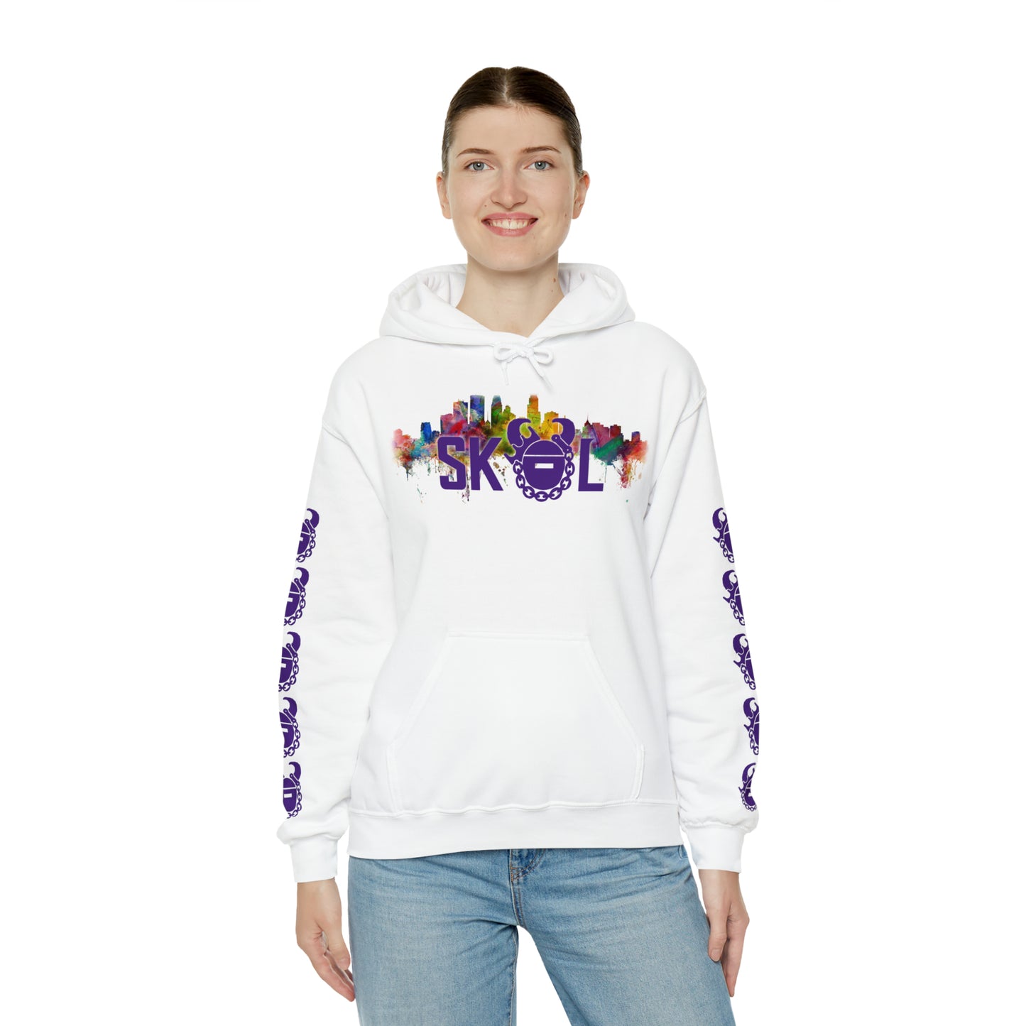 Unisex Heavy Blend™ Hooded Sweatshirt - Skyline + Game Day Helmet (Sleeves)