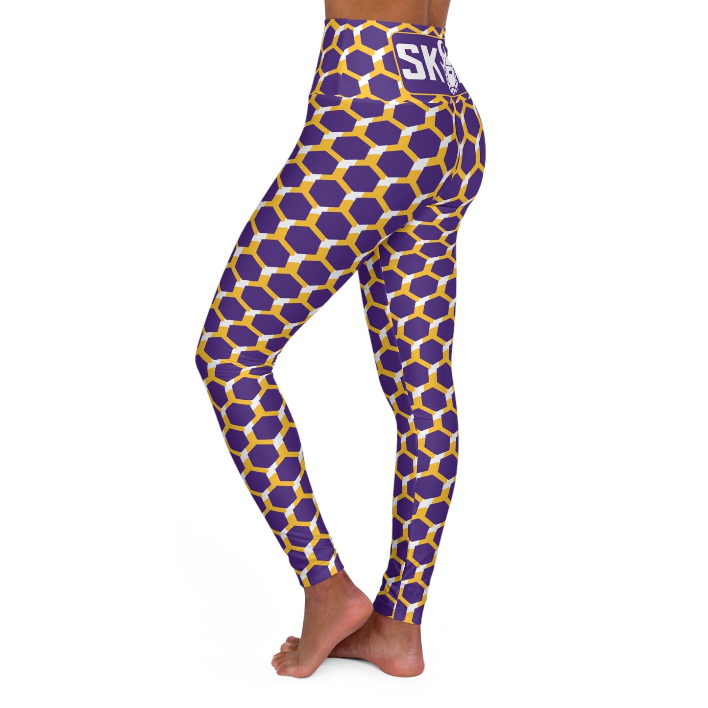 High Waisted Yoga Leggings - Purple/Gold Hex