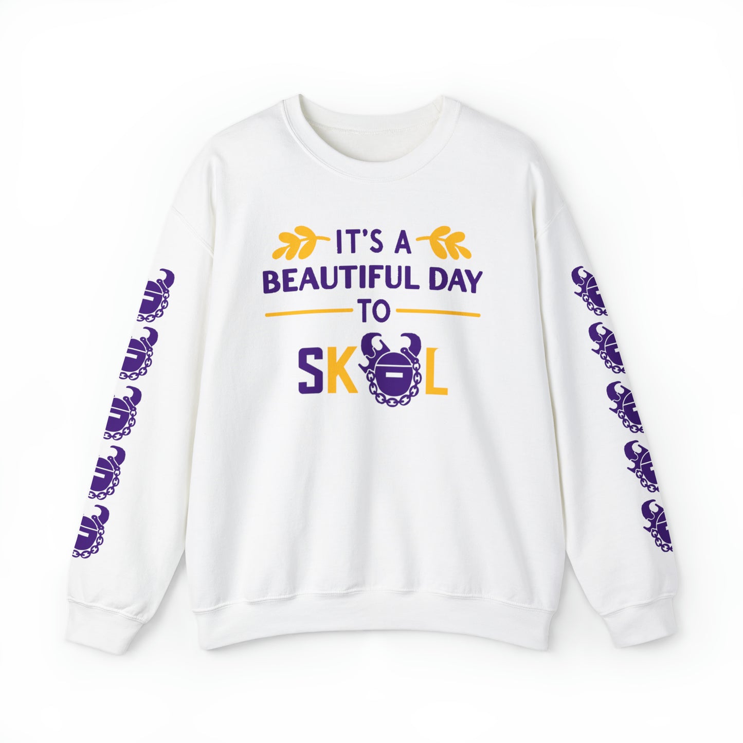 Unisex Heavy Blend™ Crewneck - It's a Beautiful Day! + Game Day Helmet (Sleeves)