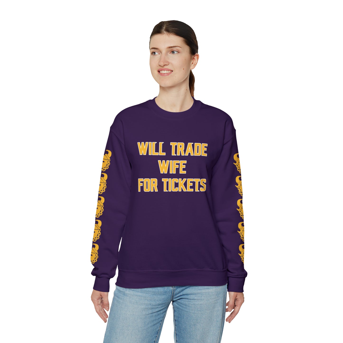 Unisex Heavy Blend™ Crewneck - Wife for Tickets + Game Day Helmet (Sleeves)
