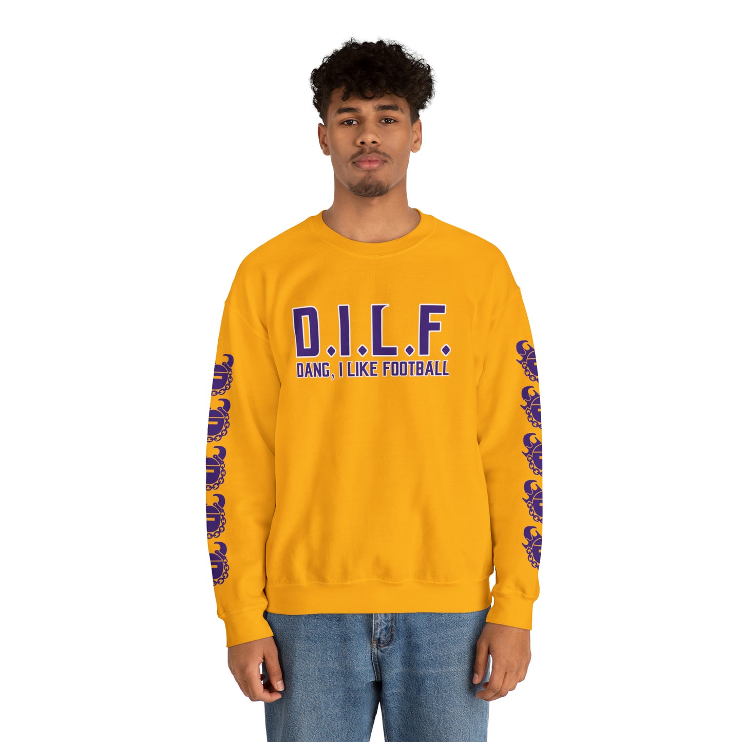 Unisex Heavy Blend™ Crewneck - D.I.L.F. + Game Day Helmet (Sleeves)