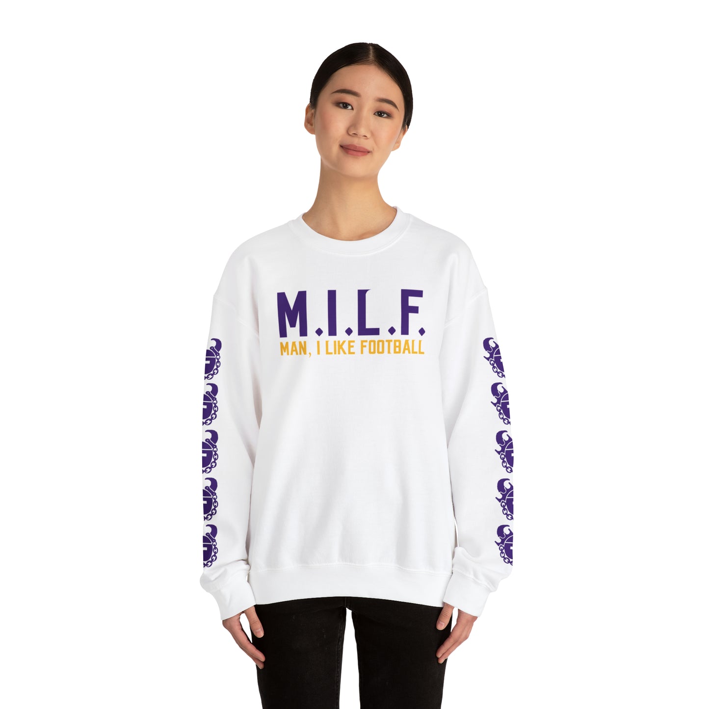Unisex Heavy Blend™ Crewneck - M.I.L.F + Game Day Helmet (Sleeves)