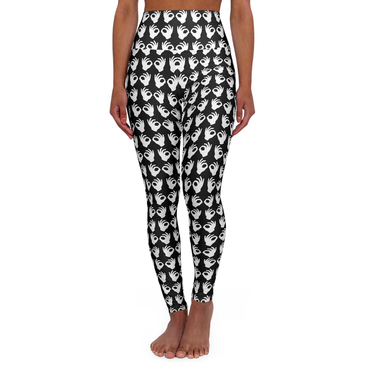 High Waisted Yoga Leggings - Black/White Griddy