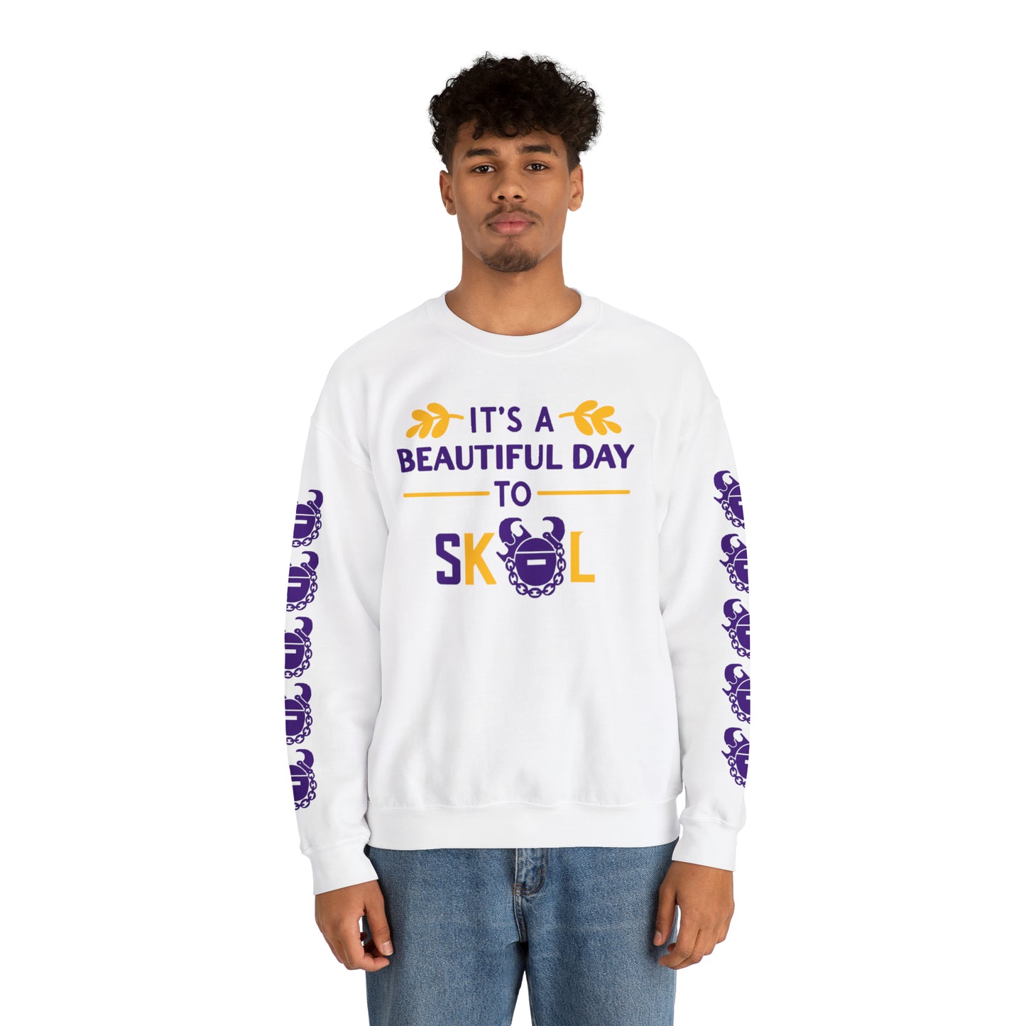 Unisex Heavy Blend™ Crewneck - It's a Beautiful Day! + Game Day Helmet (Sleeves)