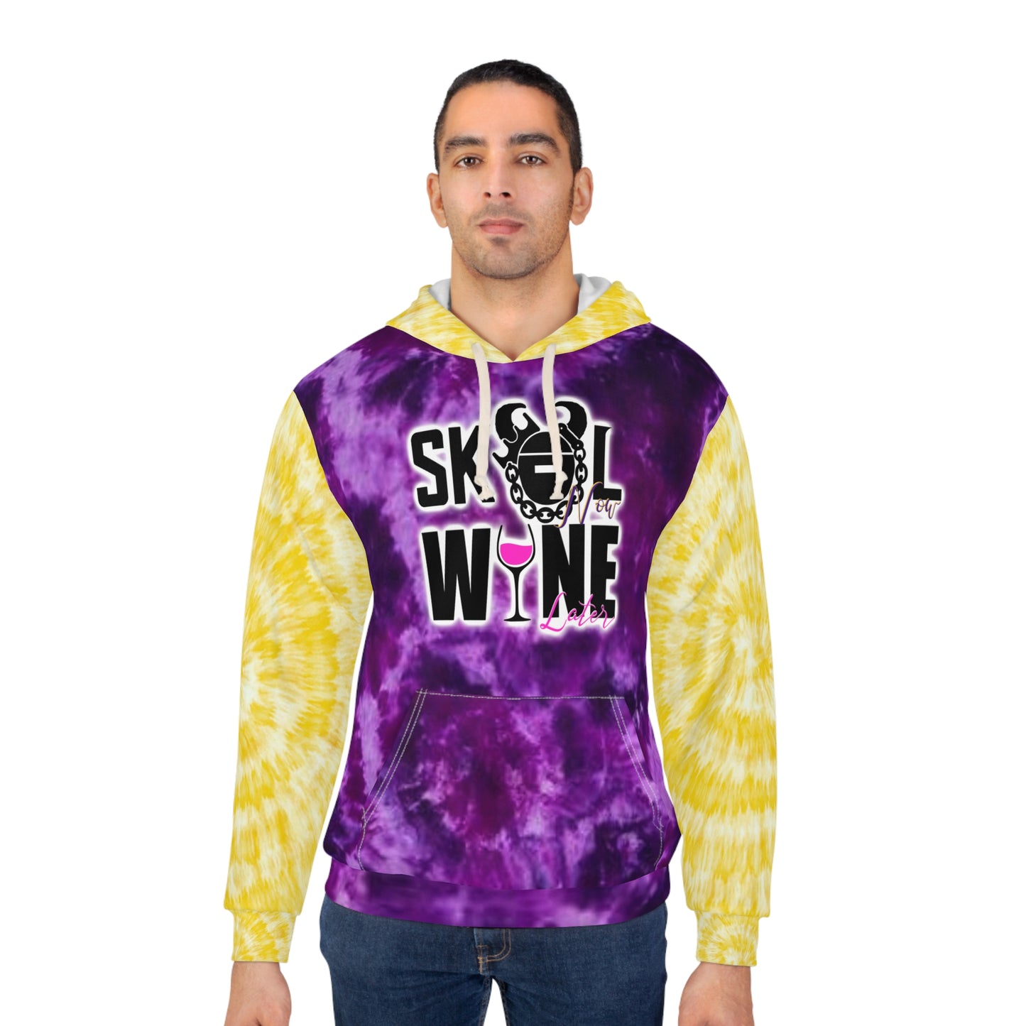 Unisex Pullover Hoodie - Purple/Gold Tie-Dye - WINE later