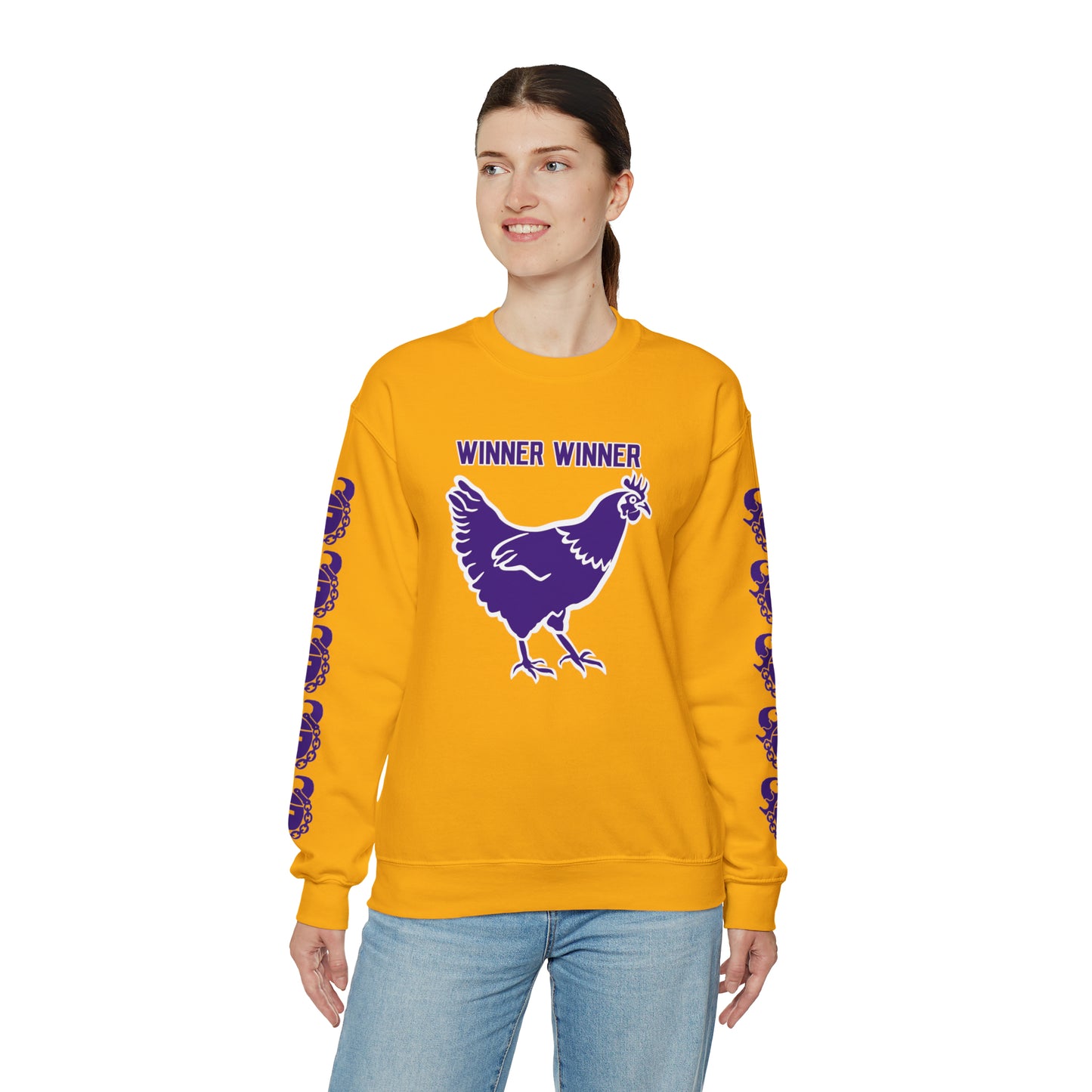 Unisex Heavy Blend™ Crewneck - Winner Winner Chicken Dinner + Game Day Helmet (Sleeves)