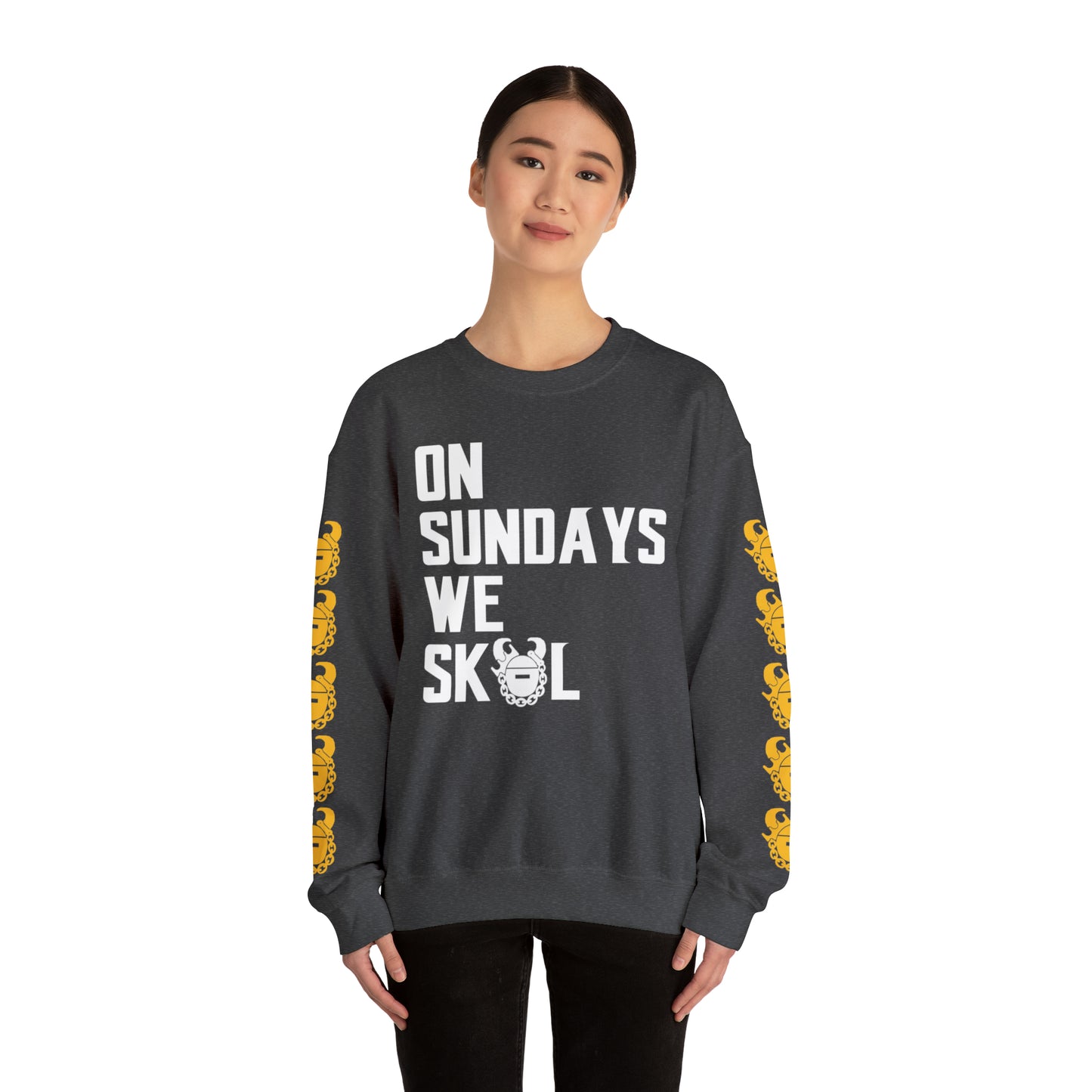 Unisex Heavy Blend™ Crewneck - On Sundays + Game Day Helmet (Sleeves)