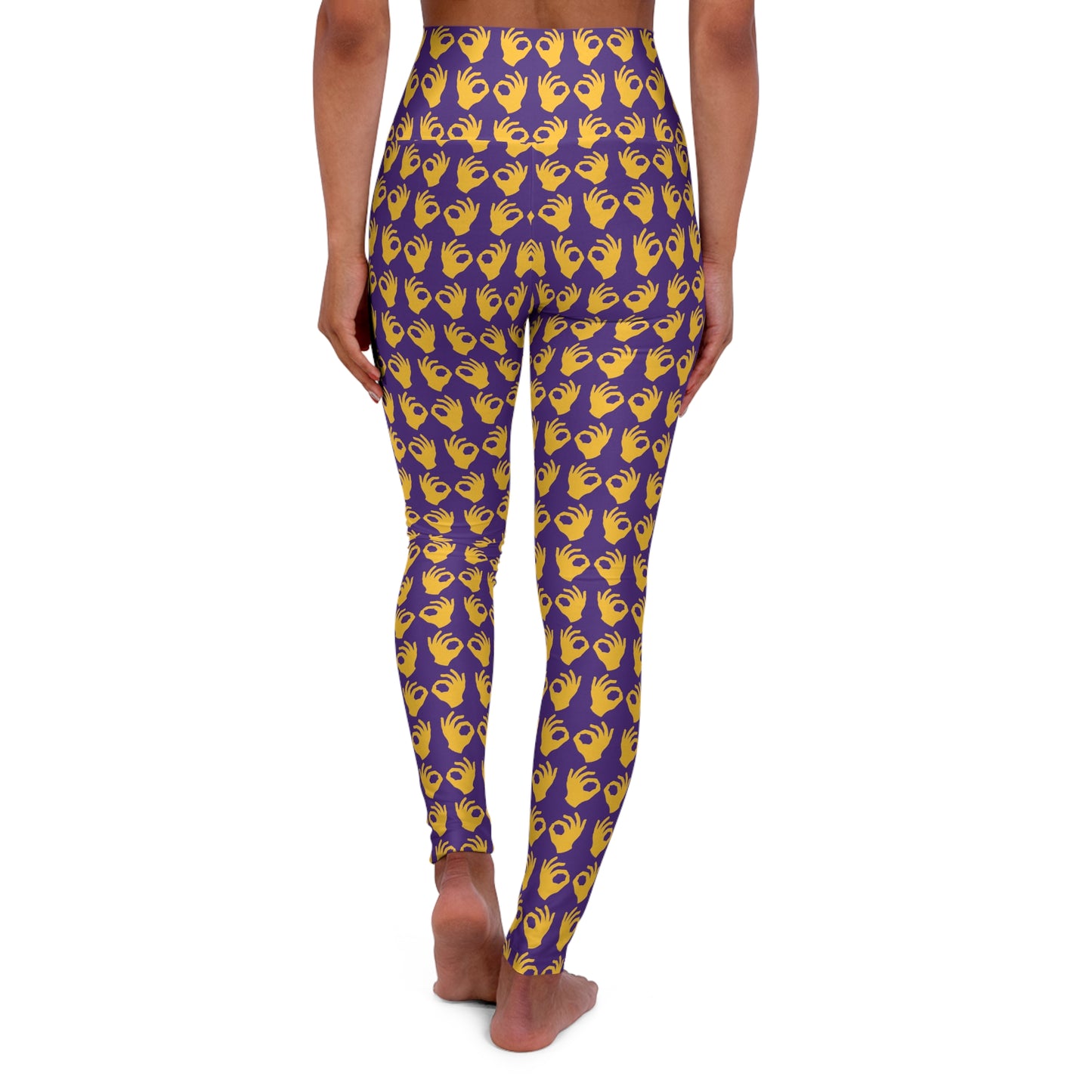 High Waisted Yoga Leggings - Purple/Gold Griddy
