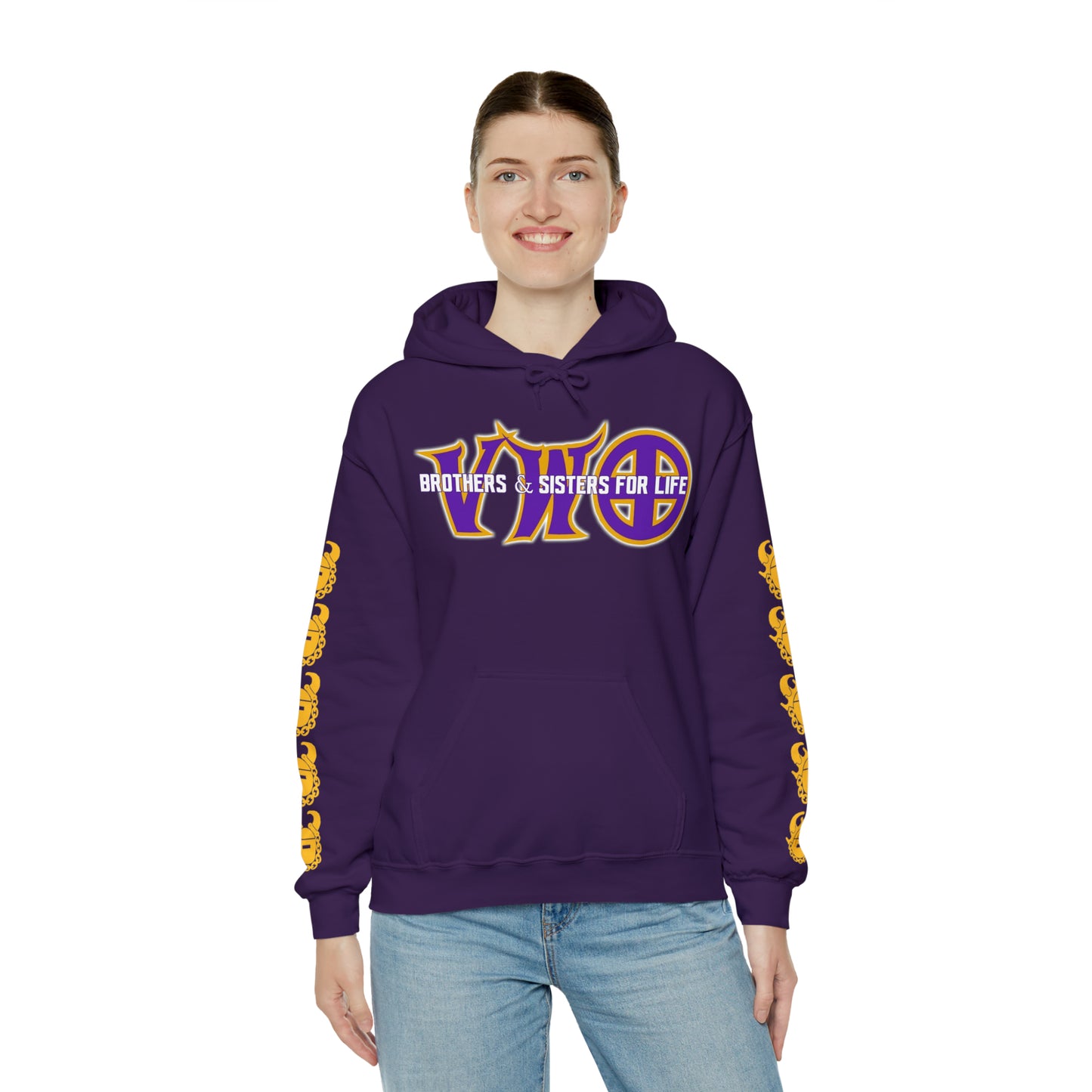 Unisex Heavy Blend™ Hooded Sweatshirt - VWO Brothers & Sisters + Game Day Helmet (Sleeves)