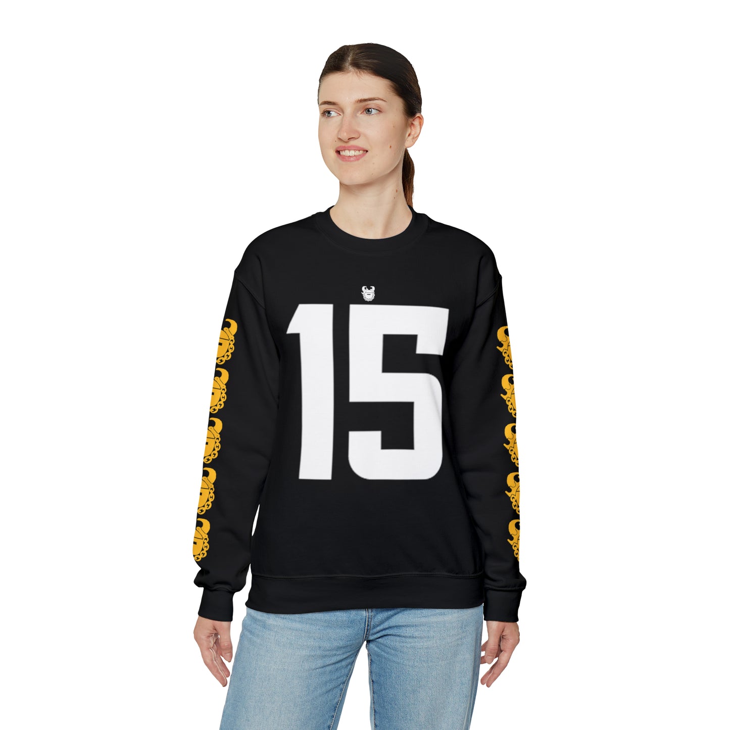 Unisex Heavy Blend™ Crewneck - Jersey #15 + Game Day Helmet (Sleeves)