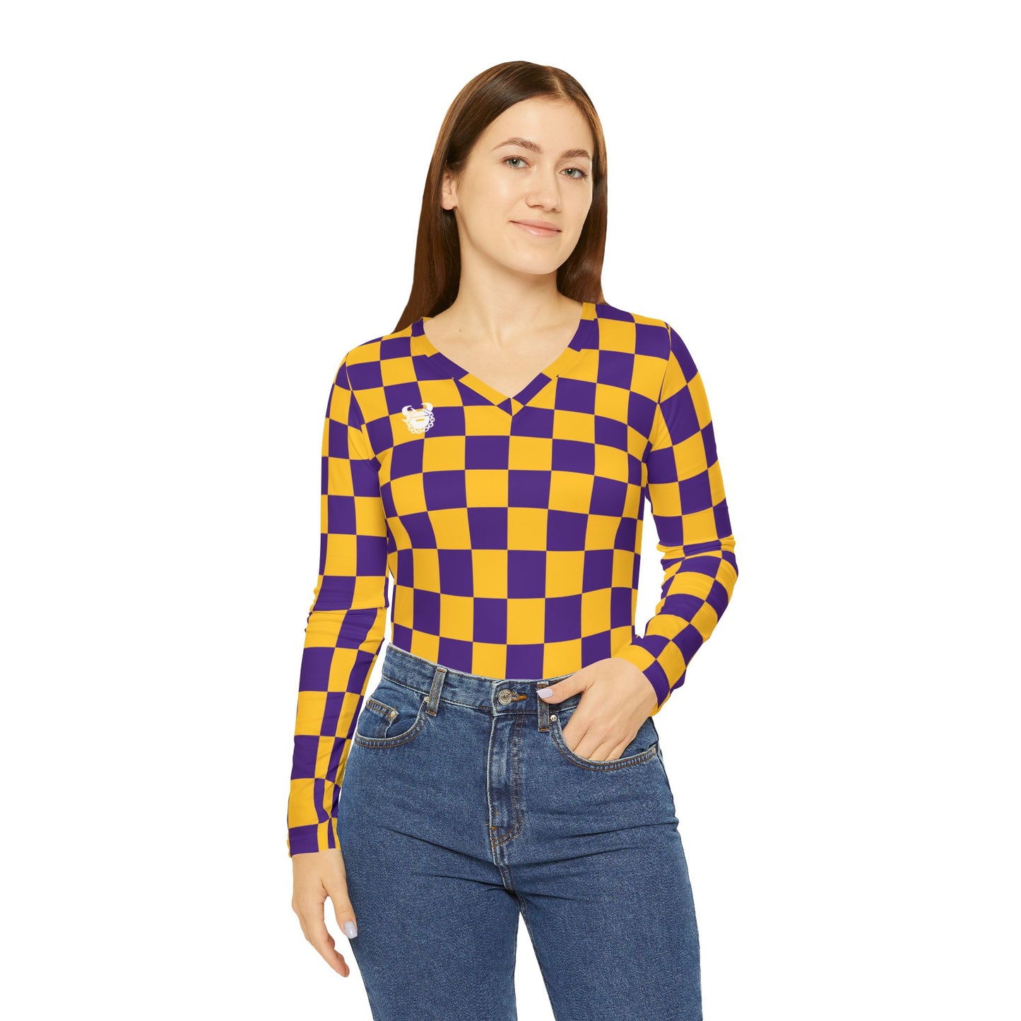 Women's Long Sleeve V-neck Shirt - Checkerboard - The Original