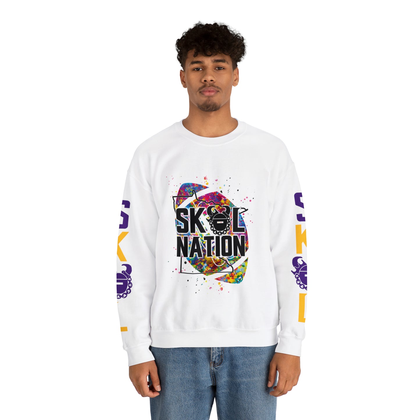 Unisex Heavy Blend™ Crewneck - MN Nation (Color Blast) + Game Day Helmet (Sleeves)