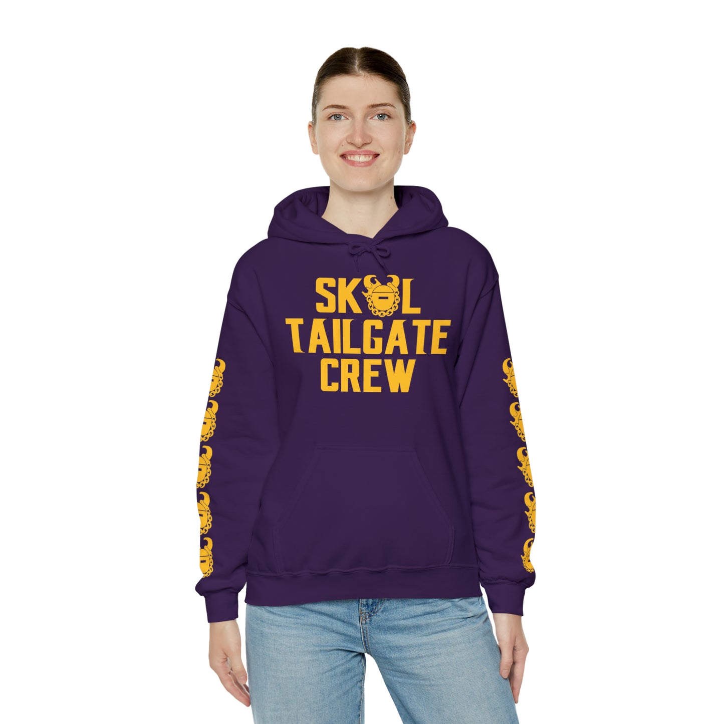 Unisex Heavy Blend™ Hooded Sweatshirt - Tailgate Crew + Game Day Helmet (Sleeves)