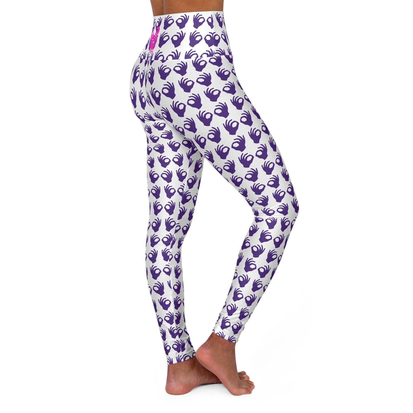 High Waisted Yoga Leggings - White/Purple Griddy