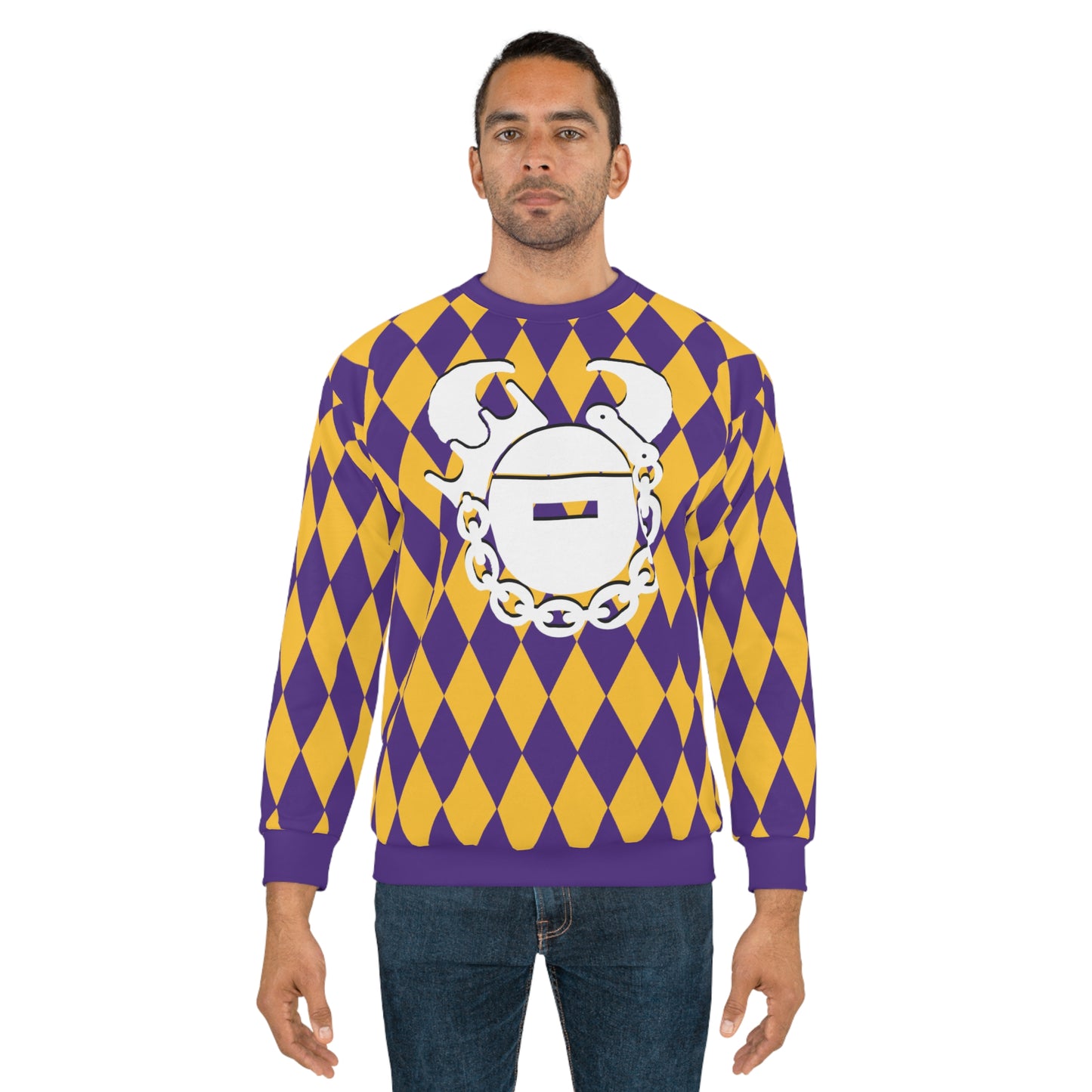Unisex Crewneck - Purple/Gold Diamonds - Game Day Helmet