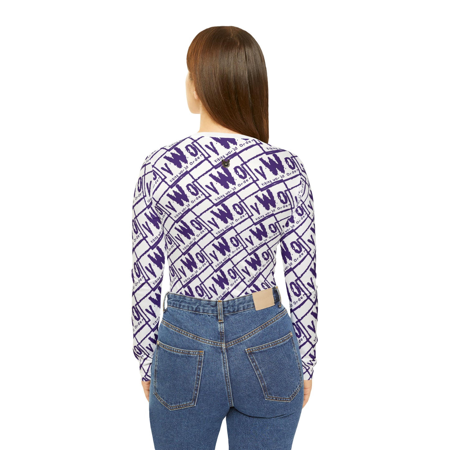 Women's Long Sleeve V-neck Shirt - White/Purple - VWO (Framed)
