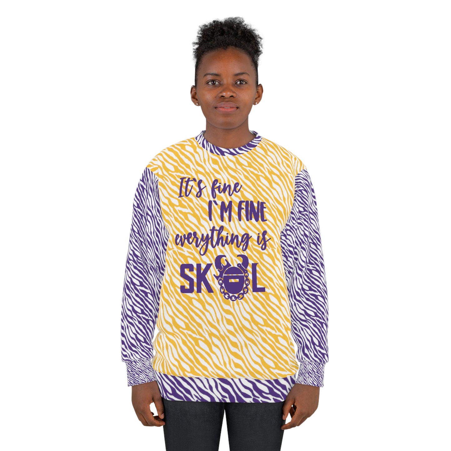 Unisex Crewneck - Purple & Gold Zebra Print - It's Fine