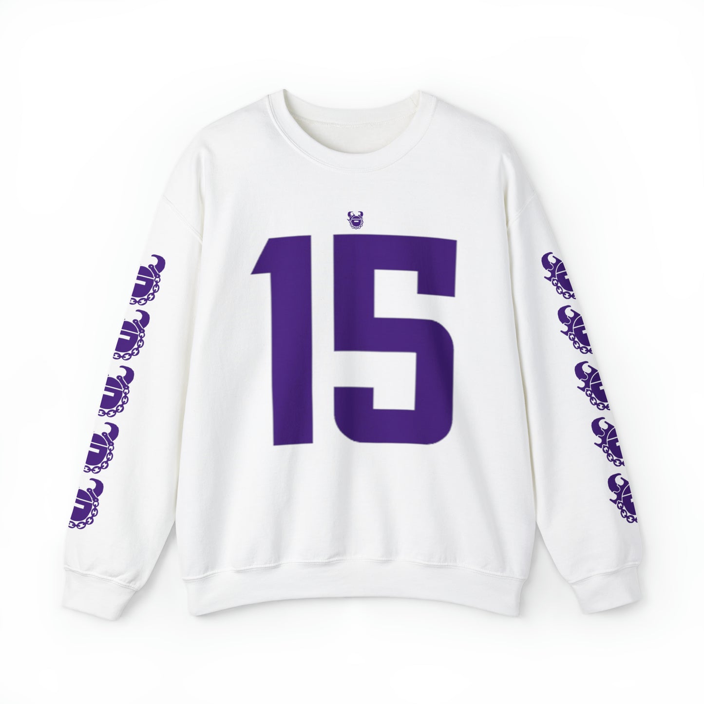 Unisex Heavy Blend™ Crewneck - Jersey #15 + Game Day Helmet (Sleeves)