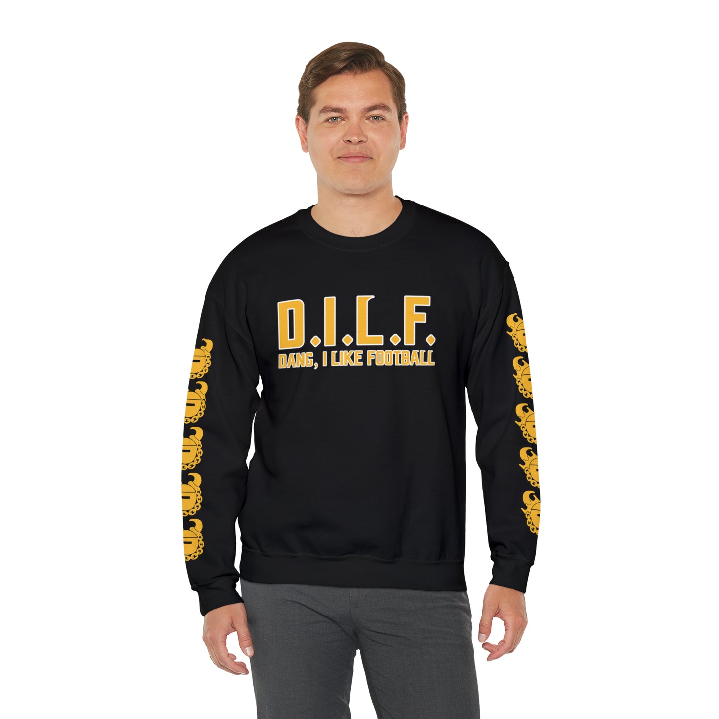 Unisex Heavy Blend™ Crewneck - D.I.L.F. + Game Day Helmet (Sleeves)