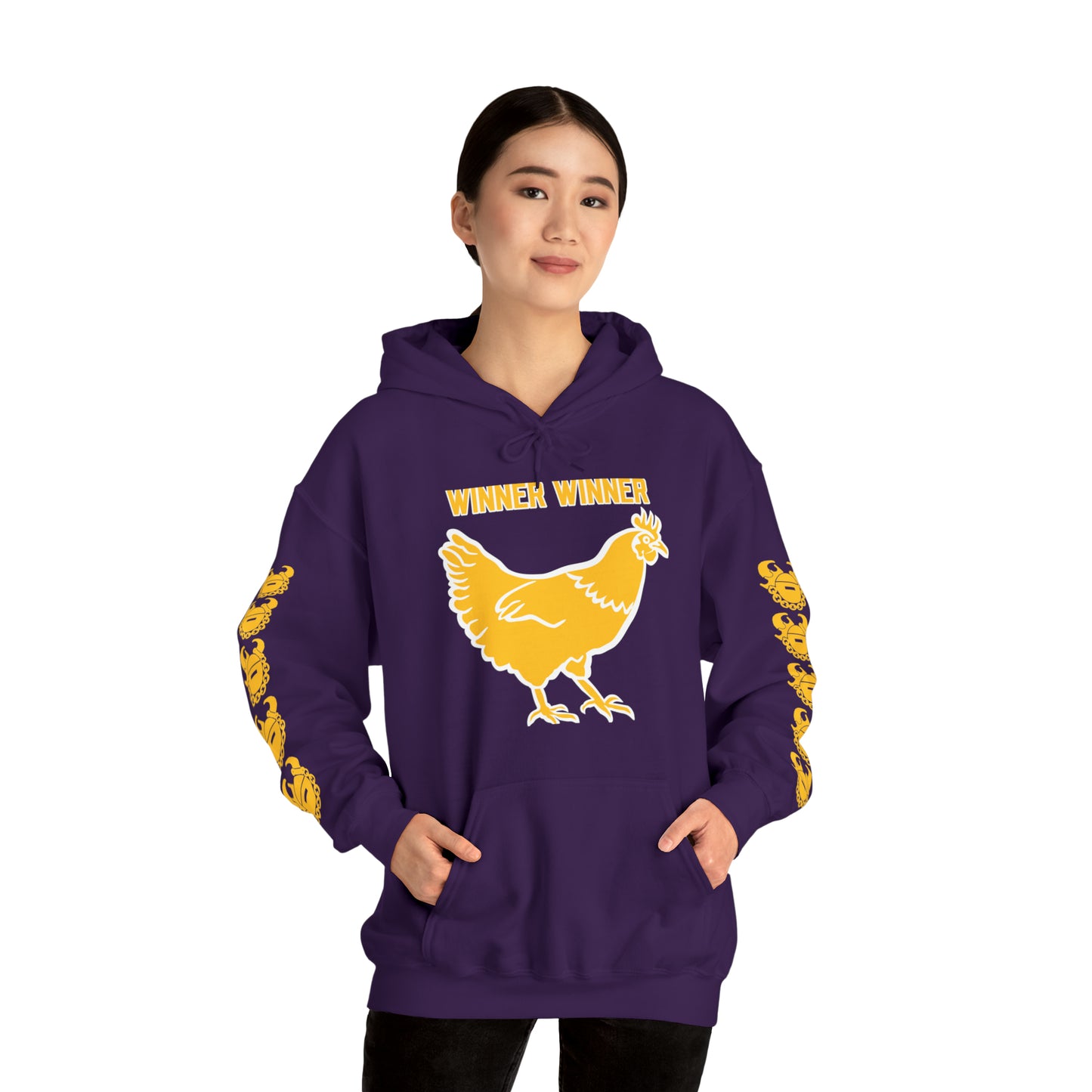 Unisex Heavy Blend™ Hooded Sweatshirt - Winner Winner Chicken Dinner + Game Day Helmet (Sleeves)