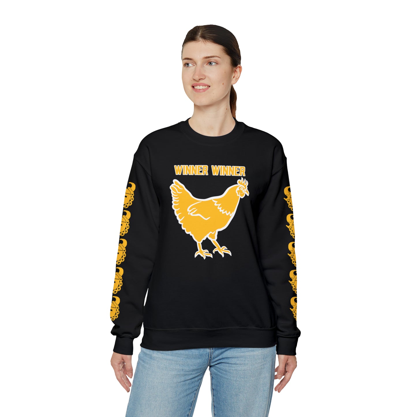Unisex Heavy Blend™ Crewneck - Winner Winner Chicken Dinner + Game Day Helmet (Sleeves)