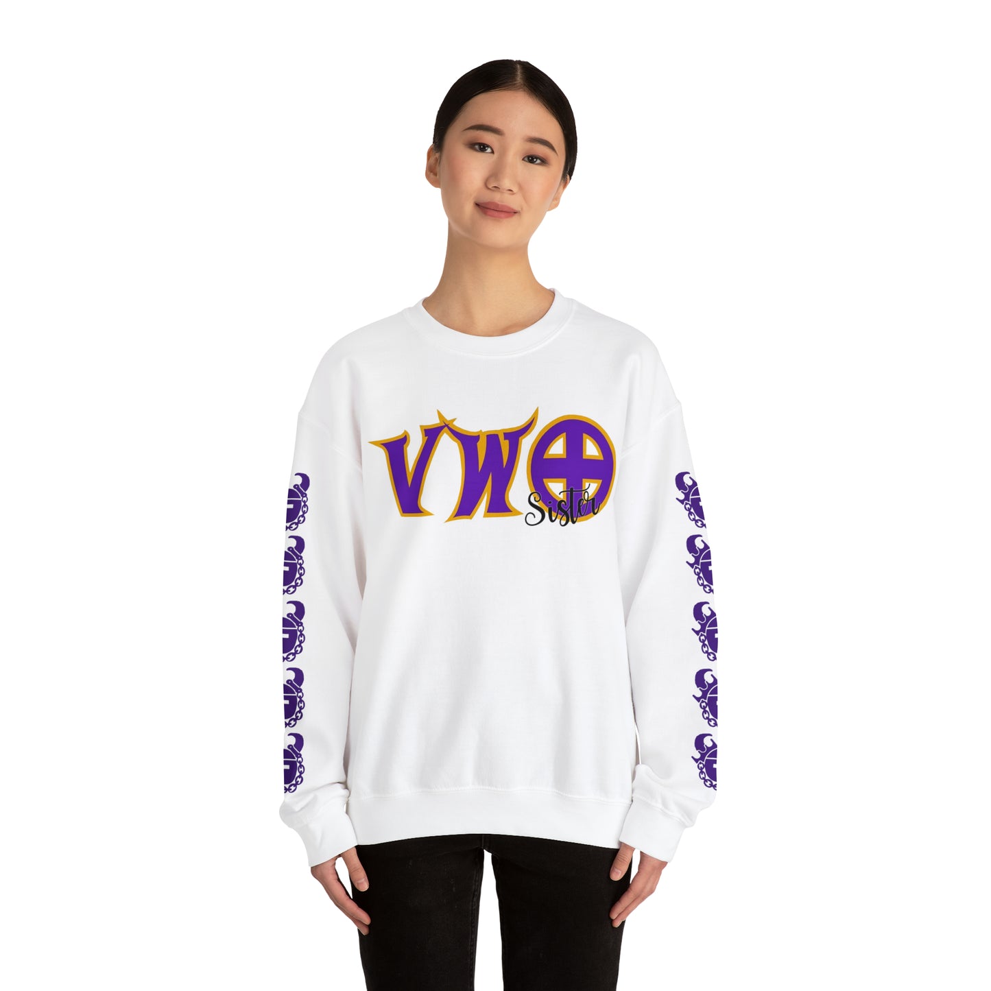 Unisex Heavy Blend™ Crewneck - VWO Sister + Game Day Helmet (Sleeves)