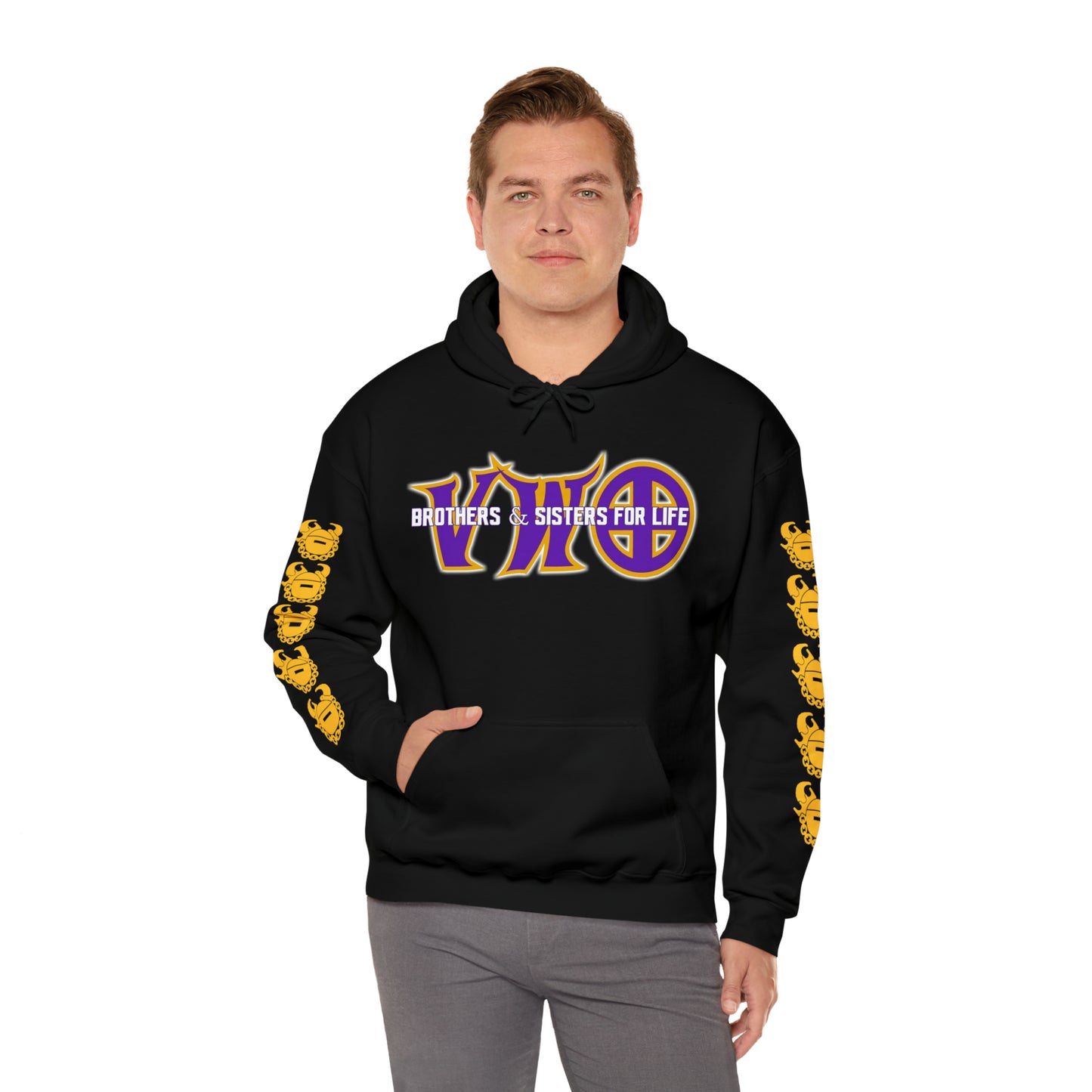 Unisex Heavy Blend™ Hooded Sweatshirt - VWO Brothers & Sisters + Game Day Helmet (Sleeves)