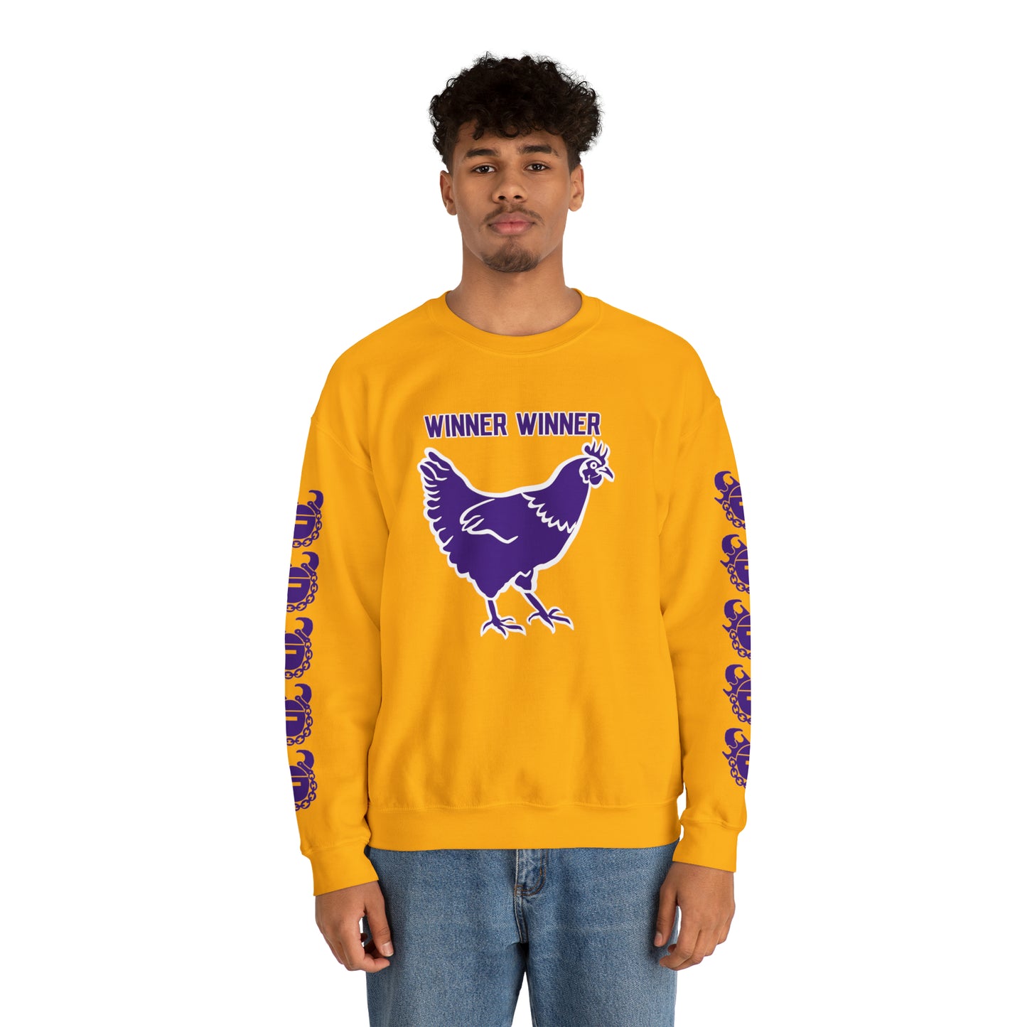 Unisex Heavy Blend™ Crewneck - Winner Winner Chicken Dinner + Game Day Helmet (Sleeves)