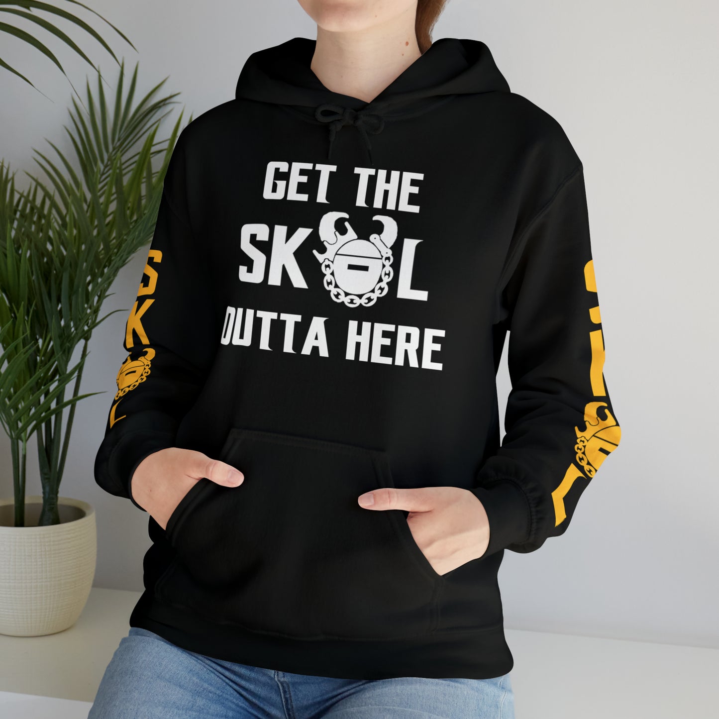 Unisex Heavy Blend™ Hooded Sweatshirt - Get OUTTA Here + Original (Sleeves)